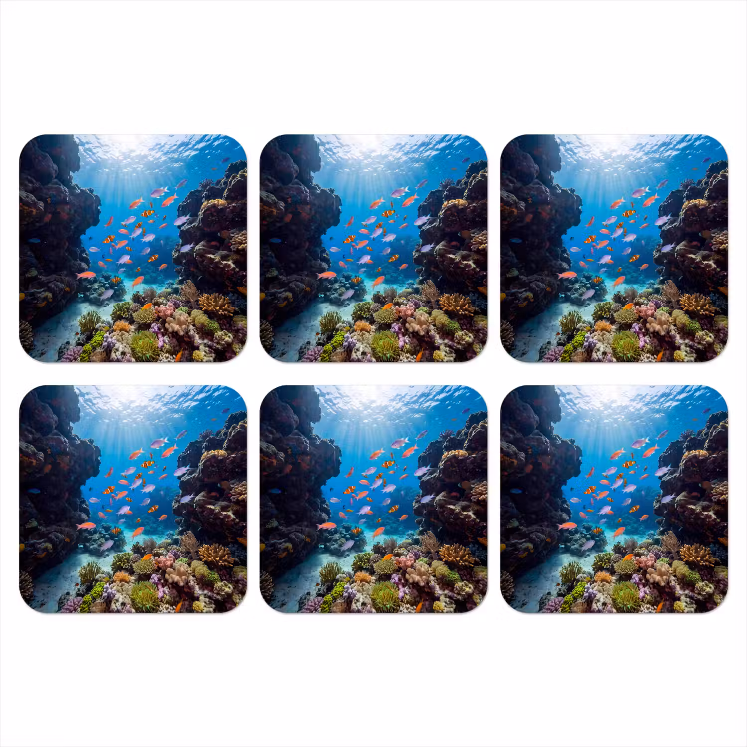 Vis - Koraalrif - Onderwater - Levendig - Blauw onderzetter kurk middel -3d