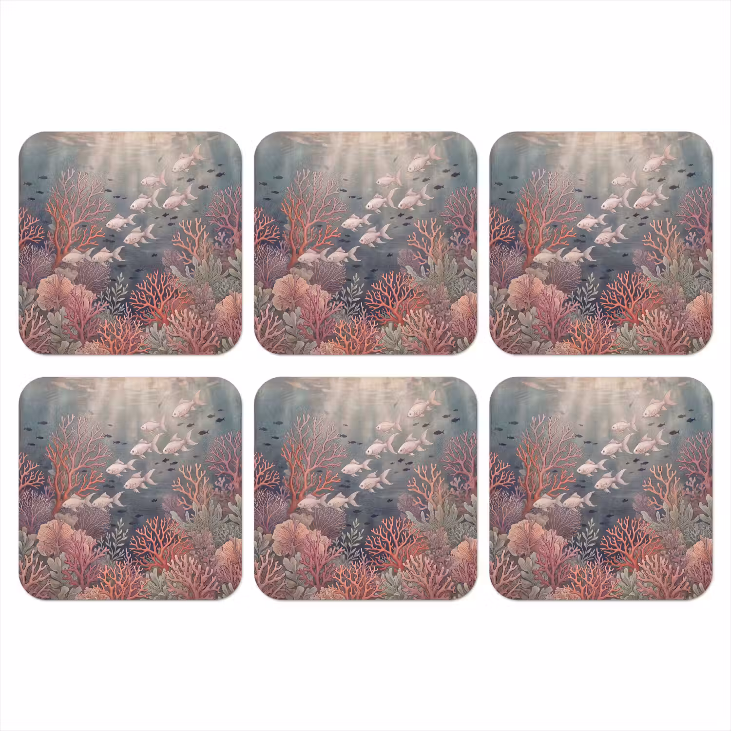 Vis - Koraal - Onderwater - Illustratie - Vintage onderzetter kurk middel -3d