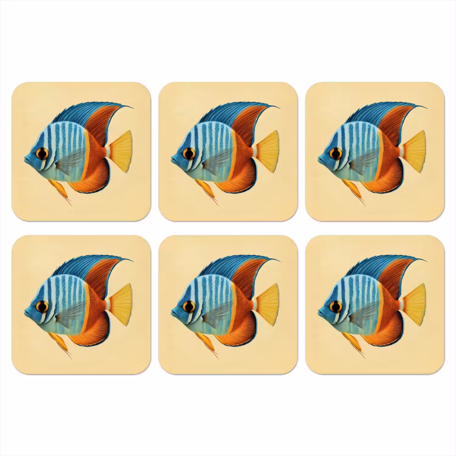 Vis - Vinnen - Blauw - Ogen onderzetter kurk middel -3d