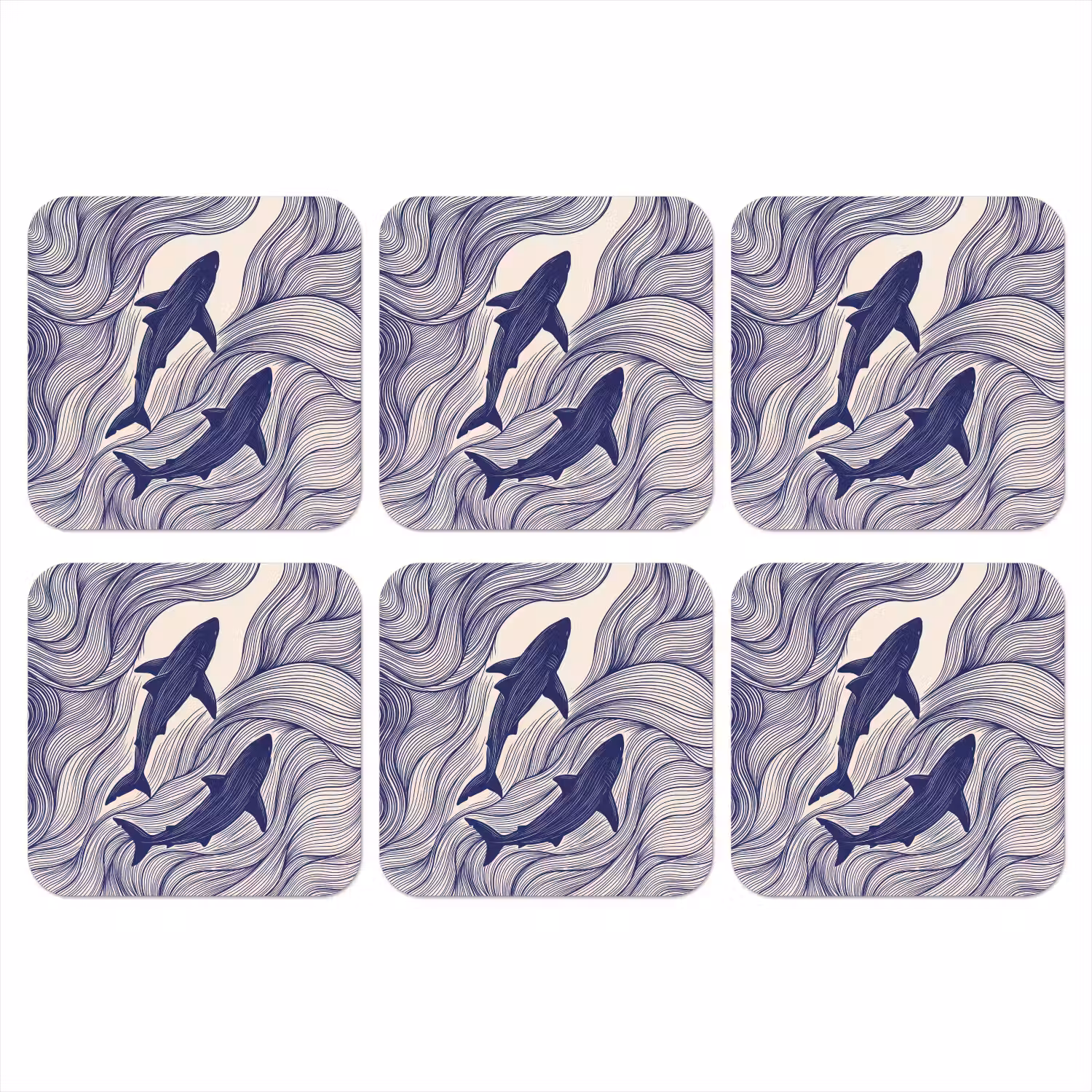 Vis - Oceaan - Lijntekening - Blauw - Dieren onderzetter kurk middel -3d
