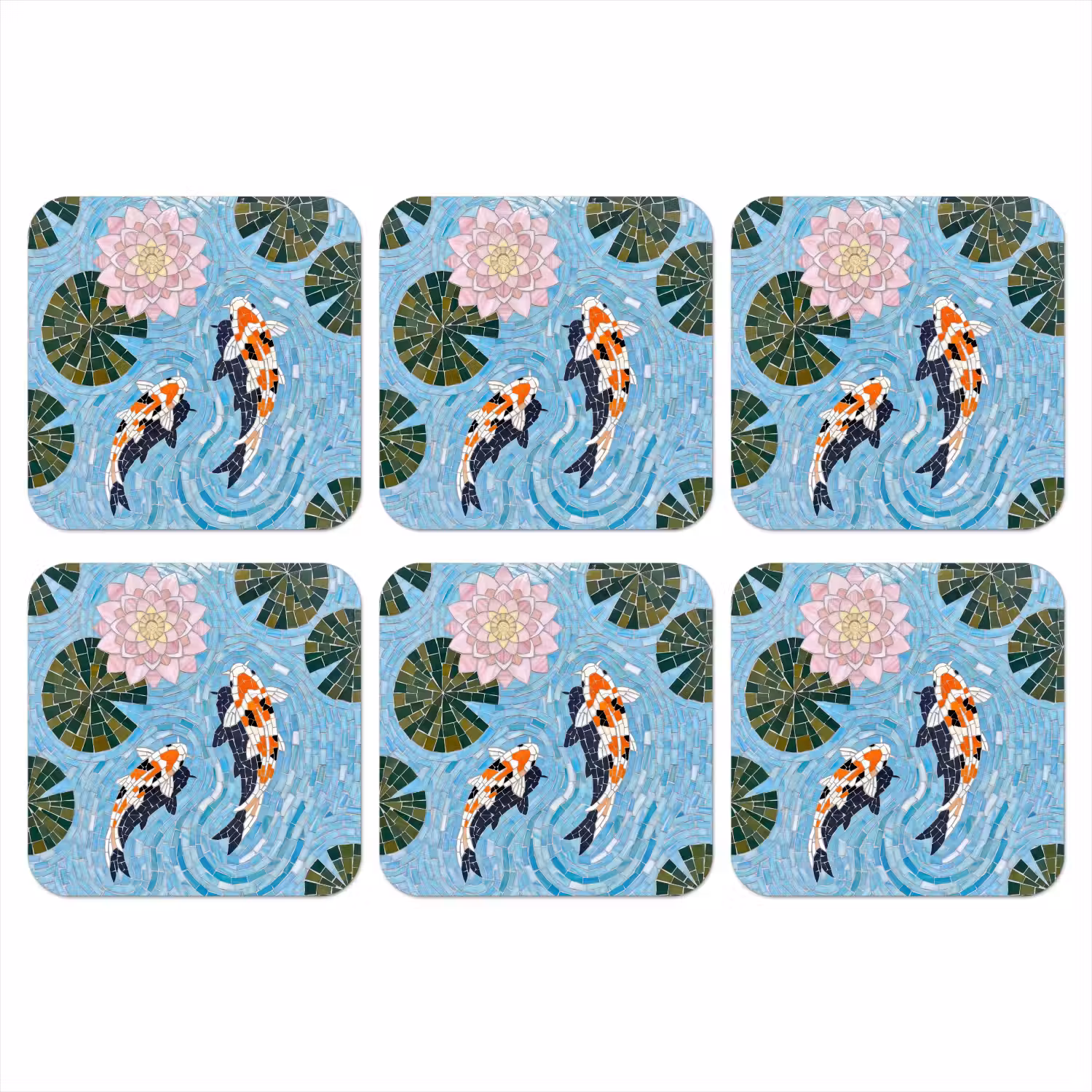 Vis - Water - Natuur - Mozaïek - Blauw onderzetter kurk middel -3d