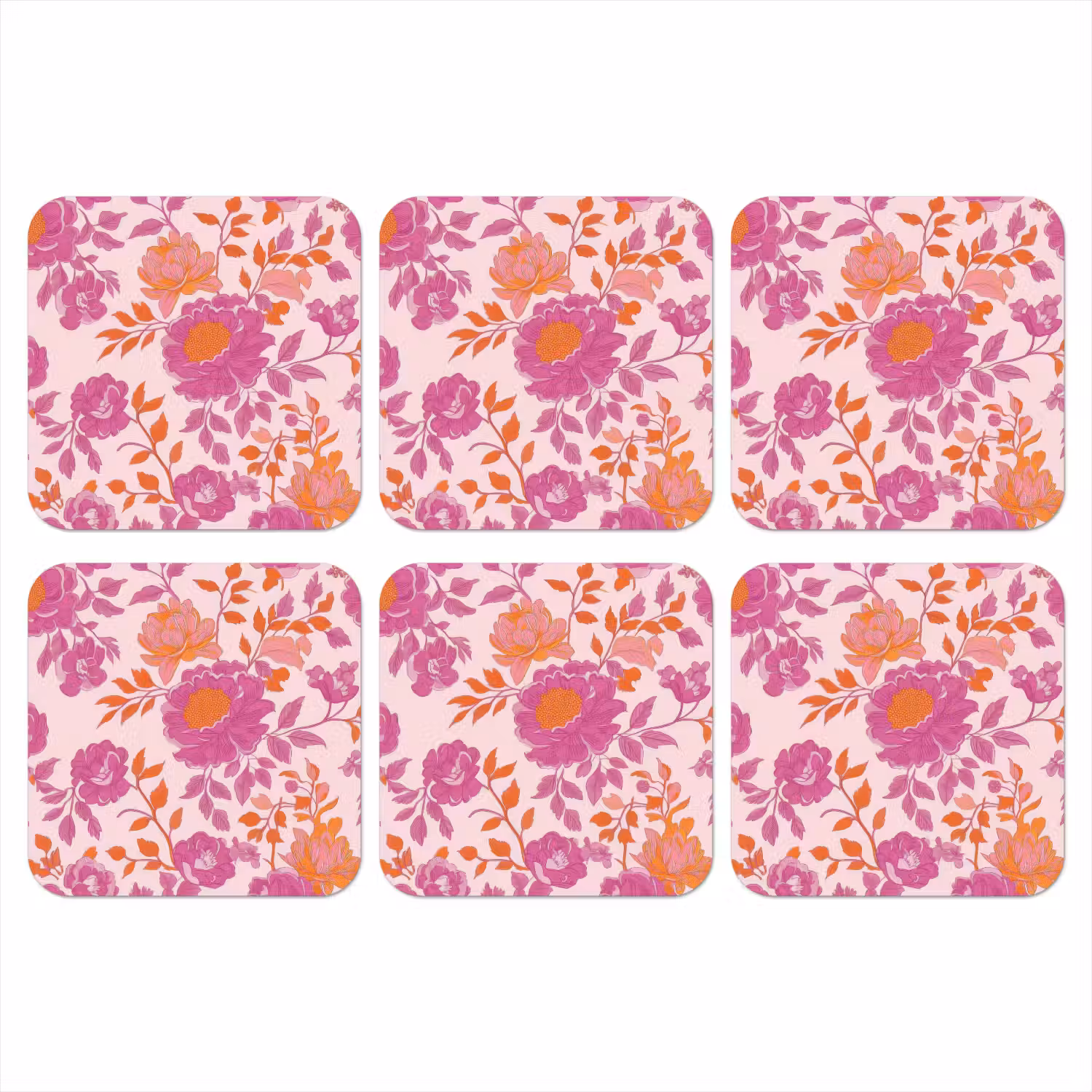 Bloemenpatroon - Roze - Oranje - Bloemen onderzetter kurk middel -3d
