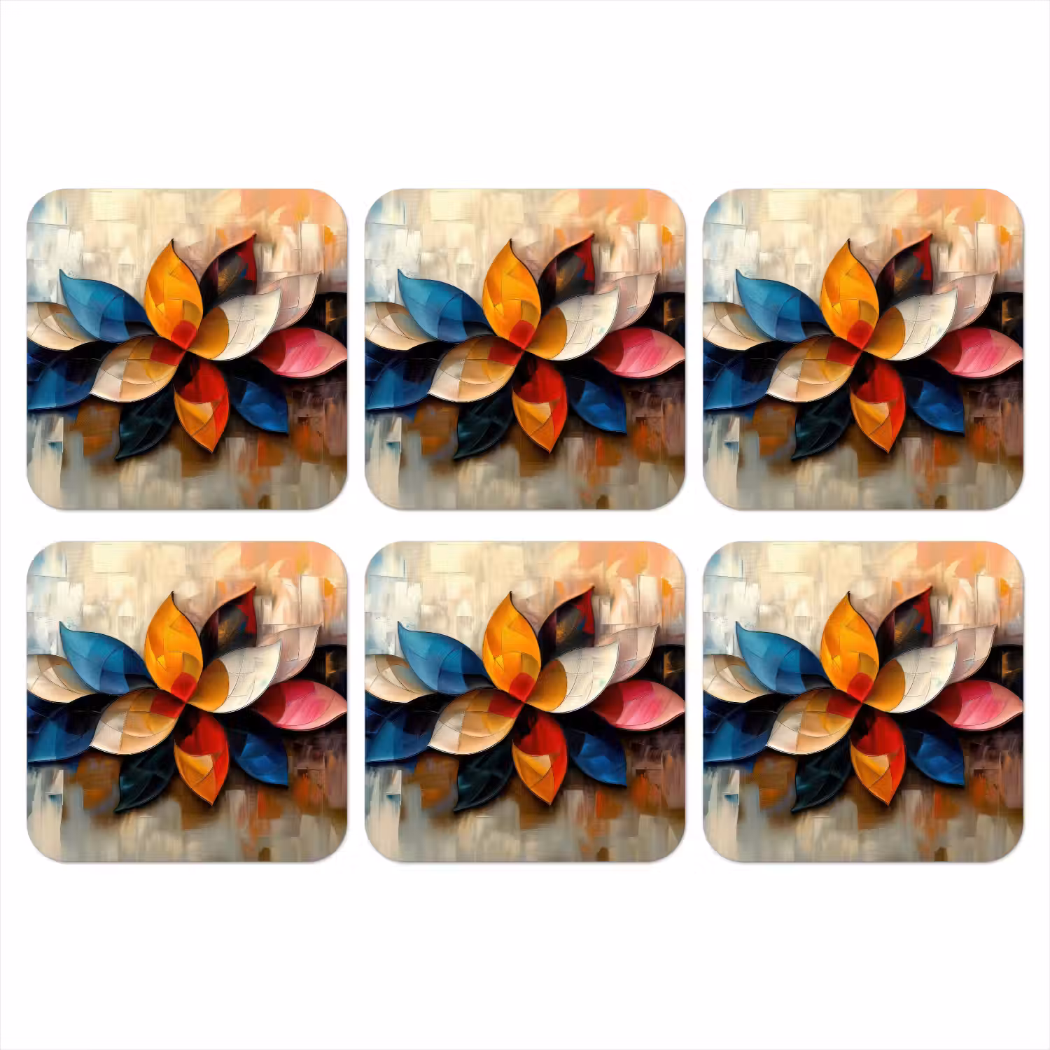Bloem - Abstract - Kleurrijk - Bladeren onderzetter kurk middel -3d