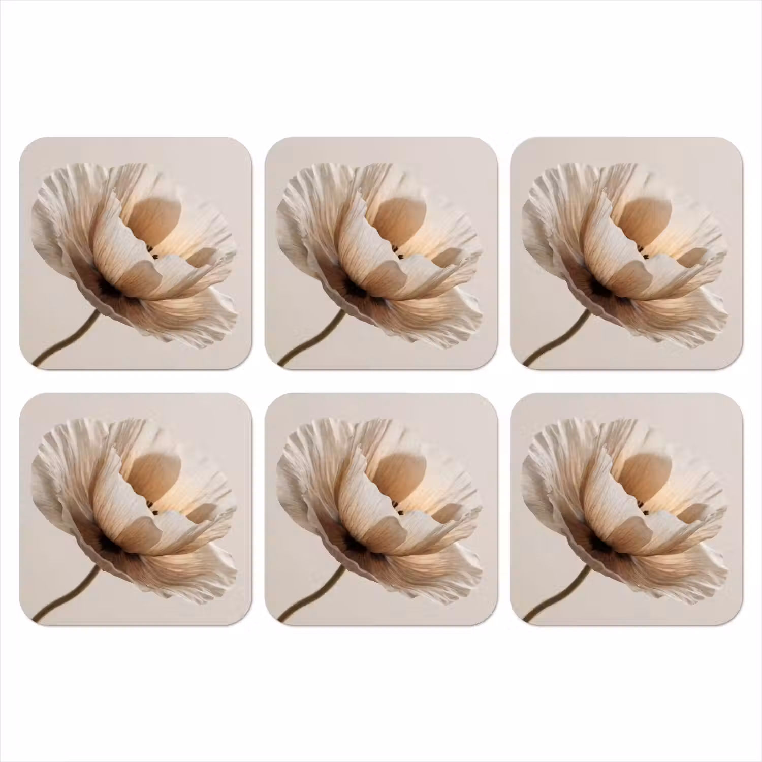 Bloem - Beige - Crème onderzetter kurk middel -3d