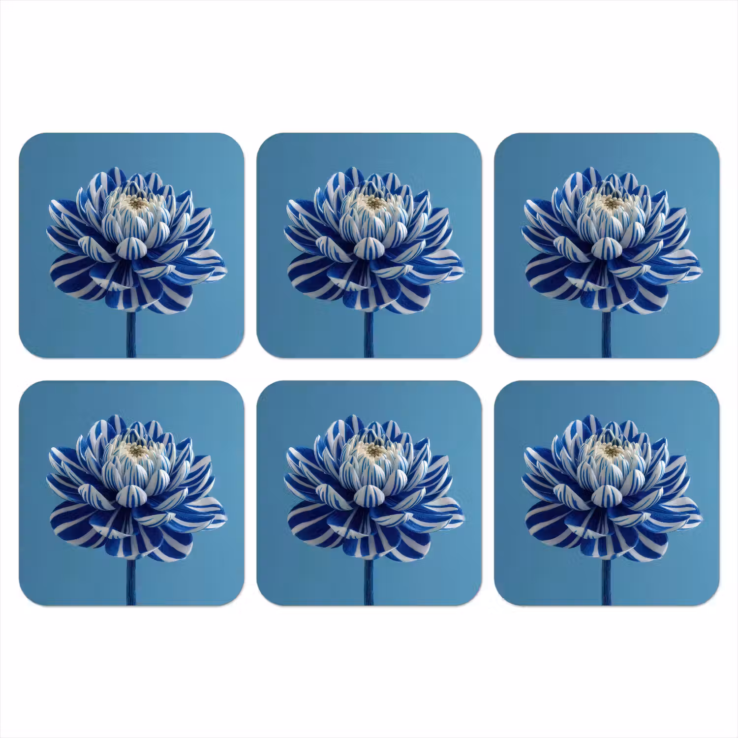 Bloem - Blauw - Bloemblaadjes - Streepjes onderzetter kurk middel -3d