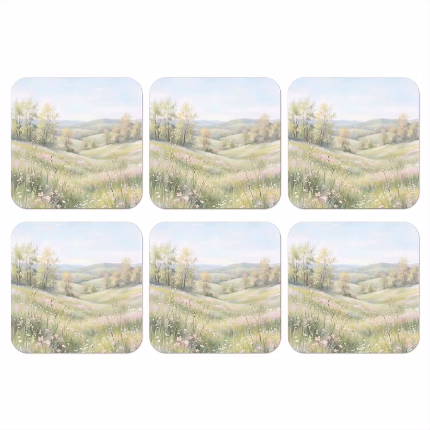 Bloemen veld - Bloemen - Groen onderzetter kurk middel -3d