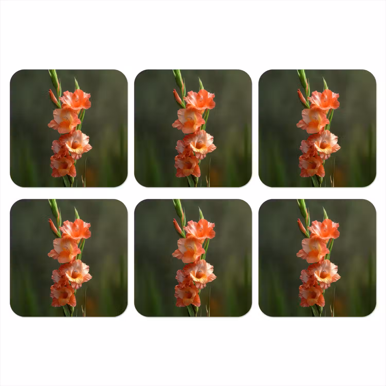 Bloem - Gladiolen - Zalmroze onderzetter kurk middel -3d