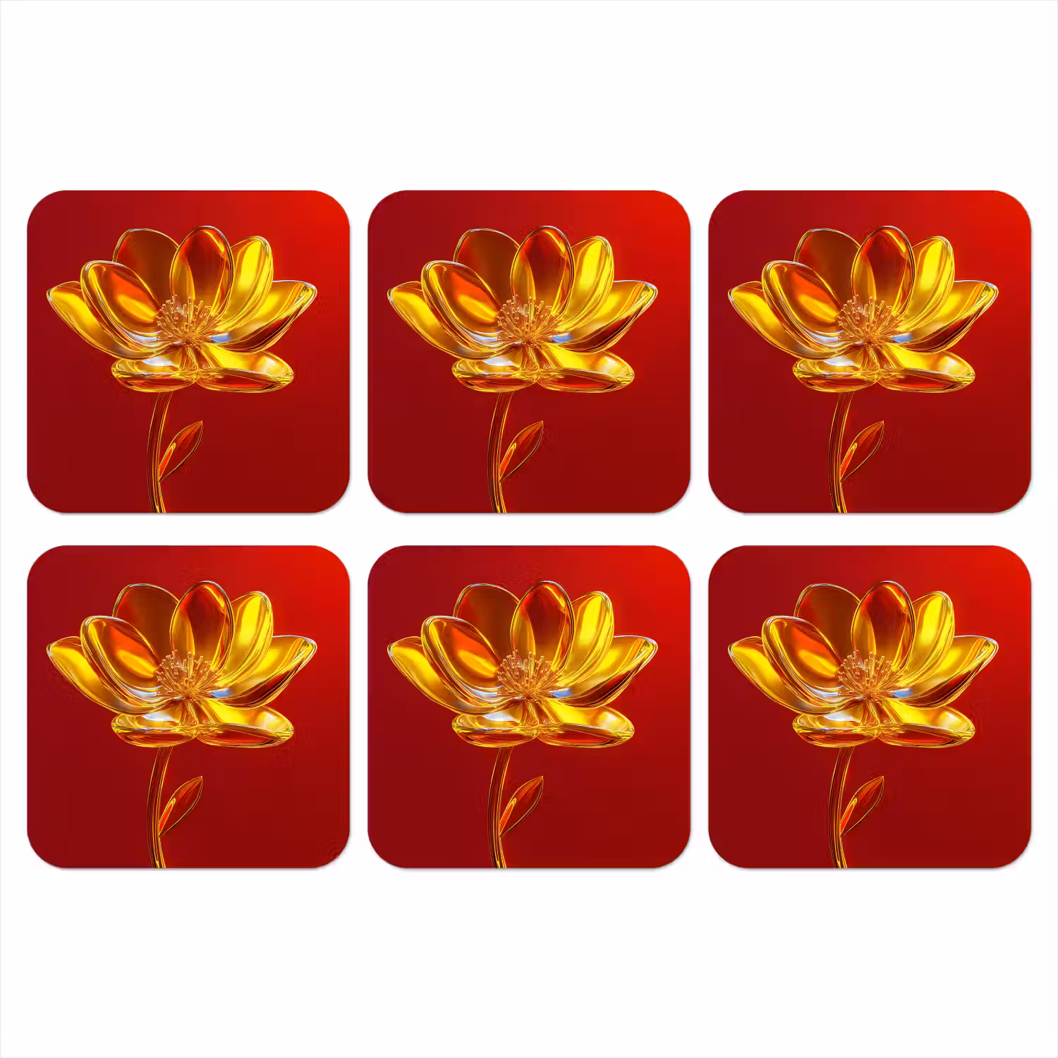 Bloem - Goud - Glazen onderzetter kurk middel -3d
