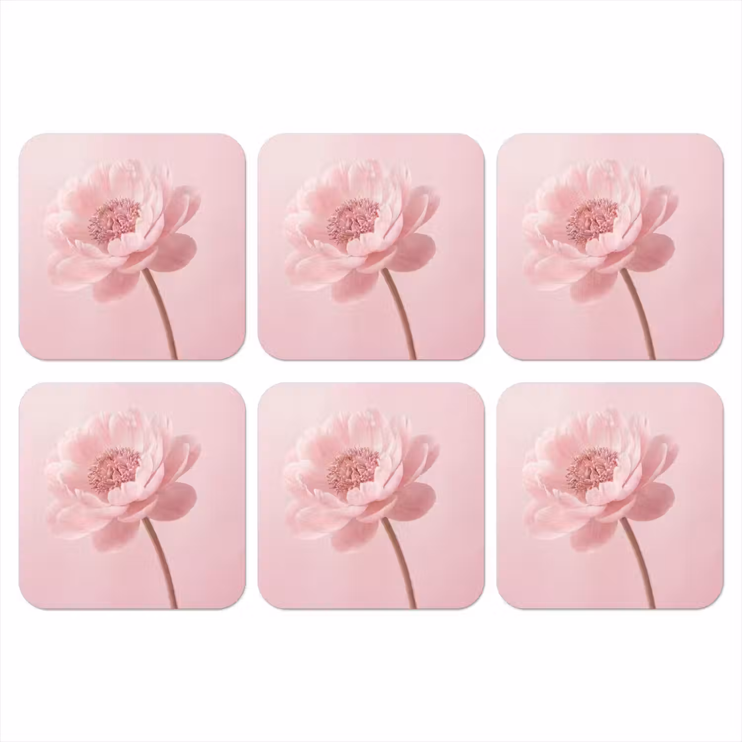 Bloem - Pioenroos - Roze onderzetter kurk middel -3d