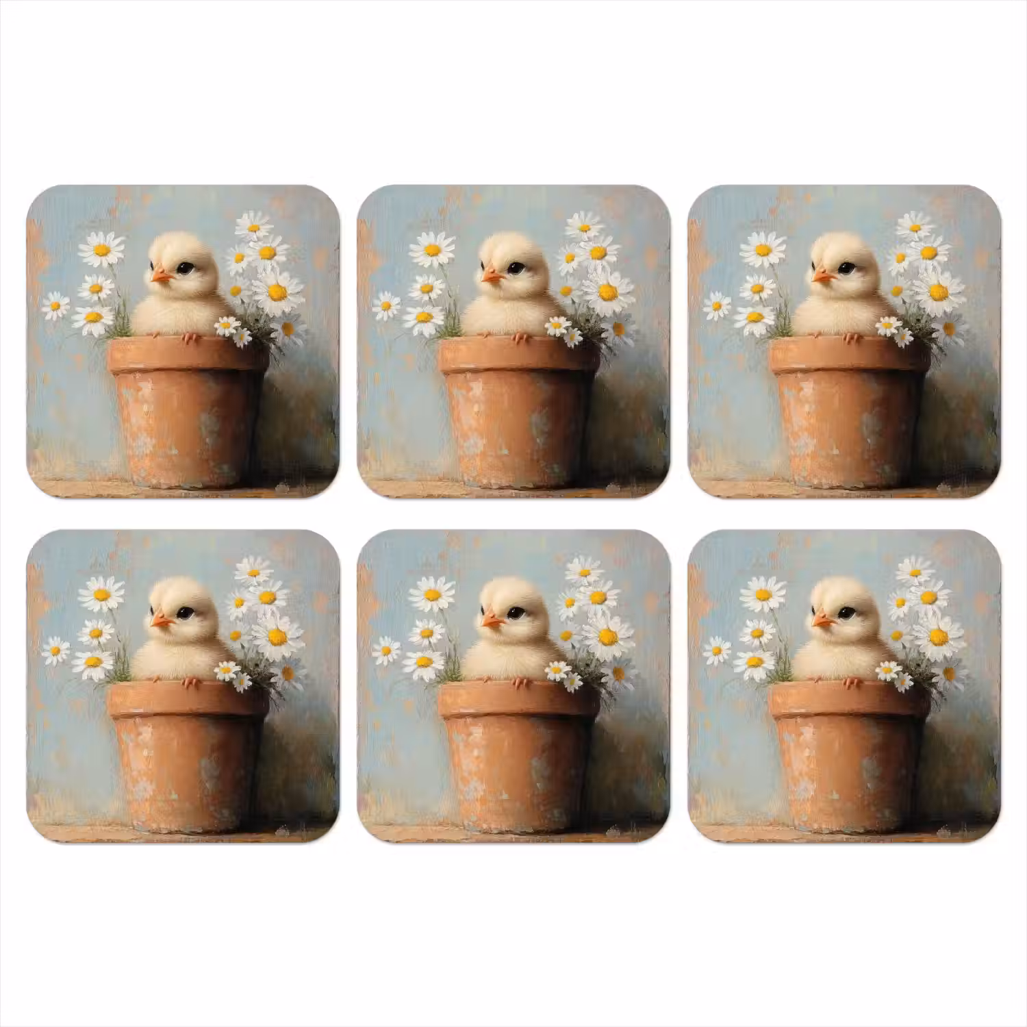 Bloempot - Kuiken - Bloemetjes onderzetter kurk middel -3d