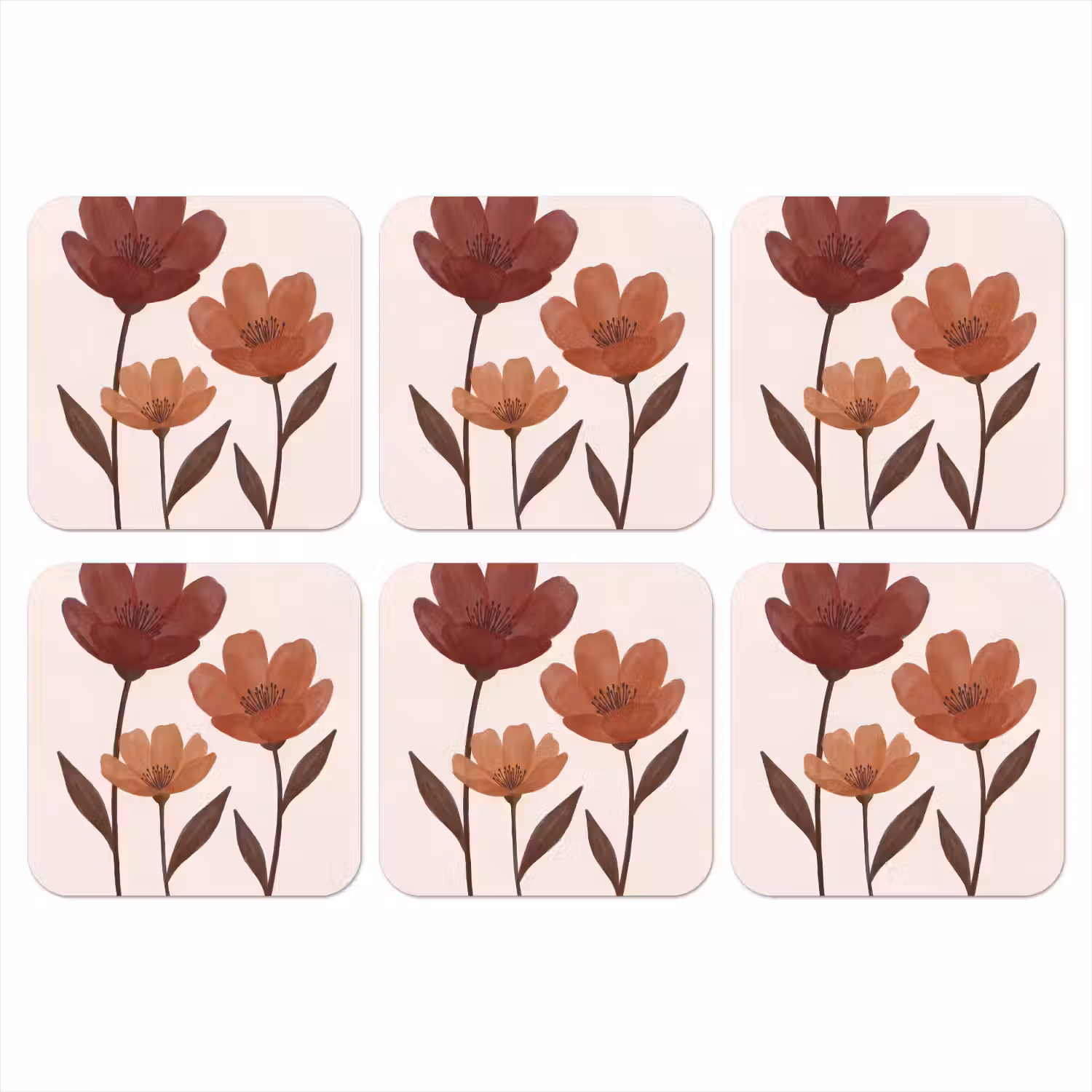 Bloemen - Abstract - Modern - Bruin - Decoratief onderzetter kurk middel -3d