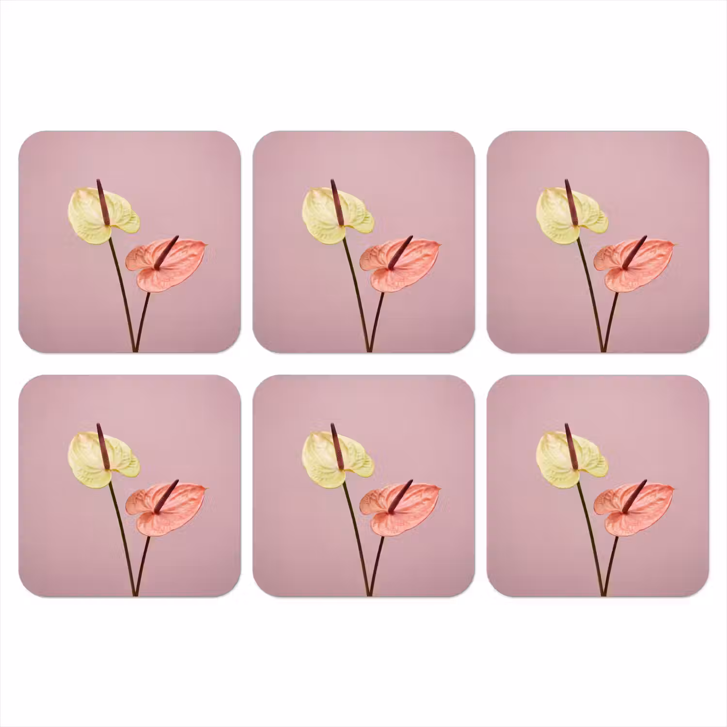 Bloemen - Anthuriums - Geel - Roze onderzetter kurk middel -3d