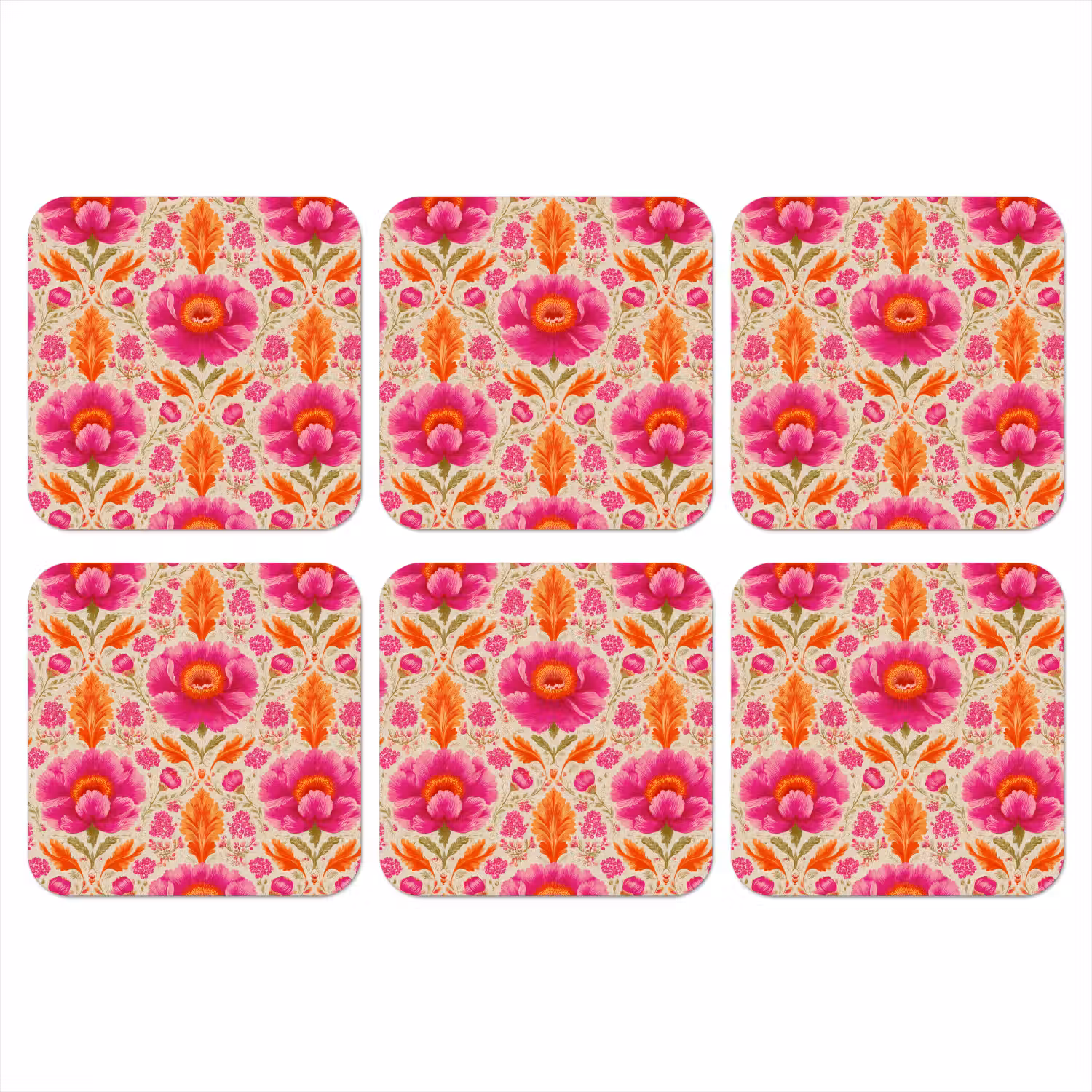 Bloemen - Barok - Roze - Oranje onderzetter kurk middel 366 -3d