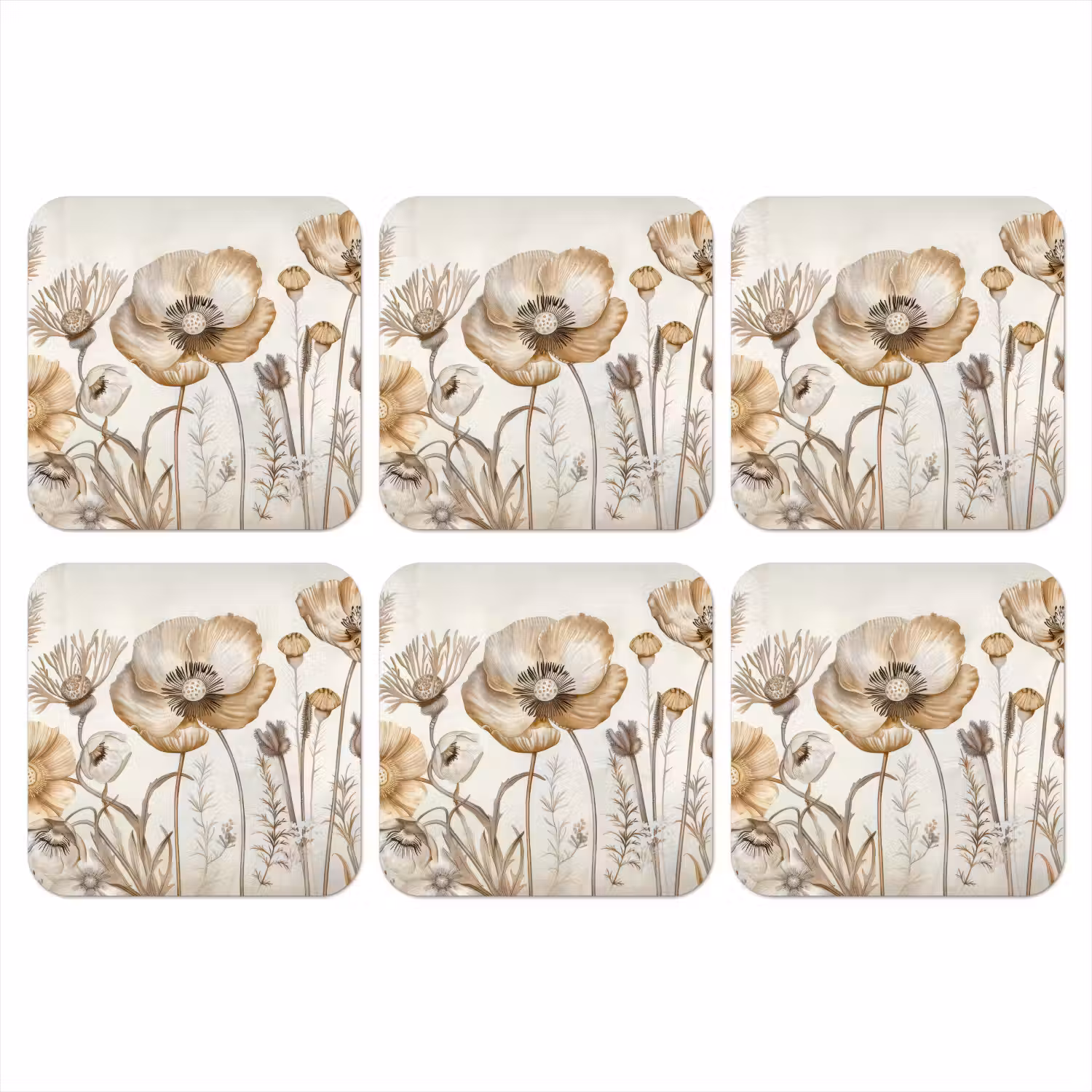 Bloemen - Beige - Natuur - Illustratie onderzetter kurk middel -3d