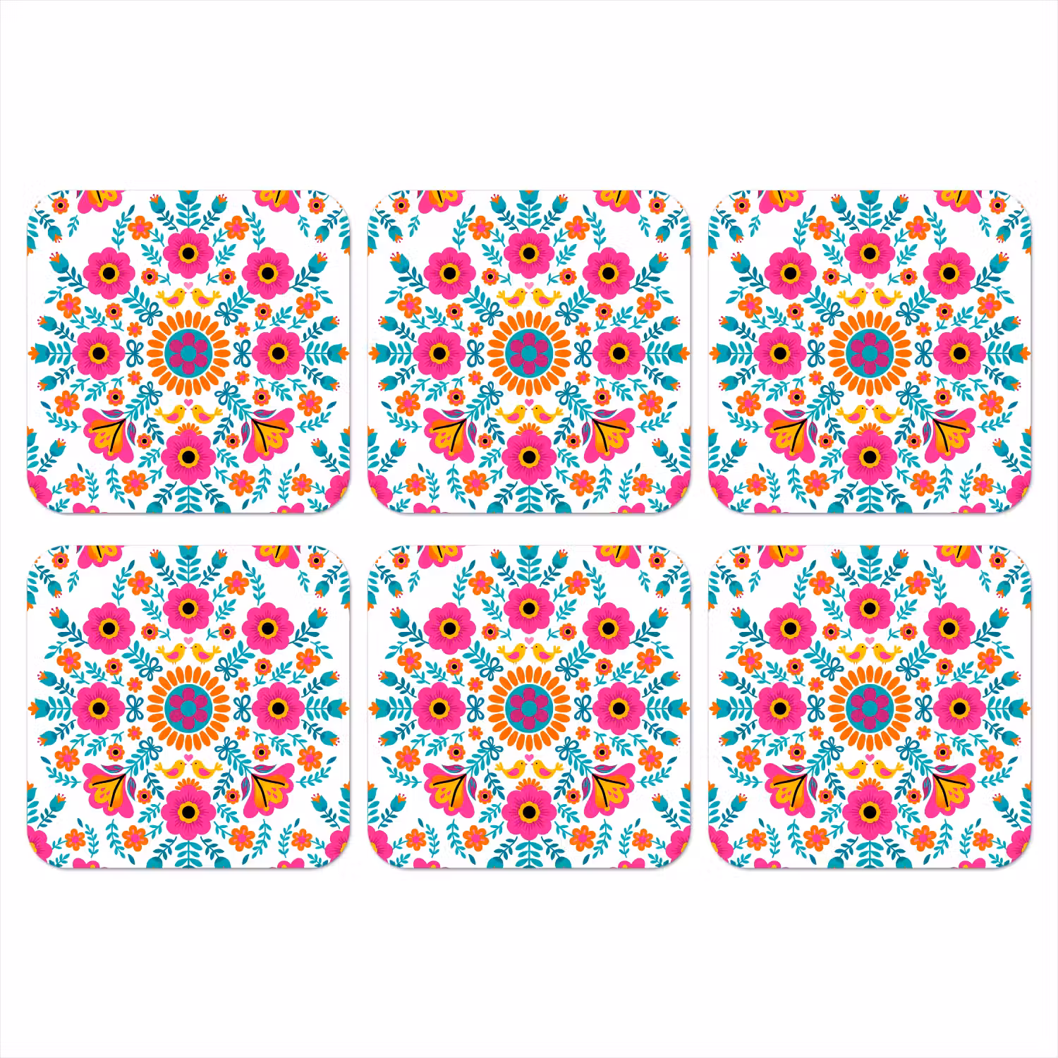 Bloemen - Vogel - Patroon - Kleurrijk - Modern onderzetter kurk middel -3d