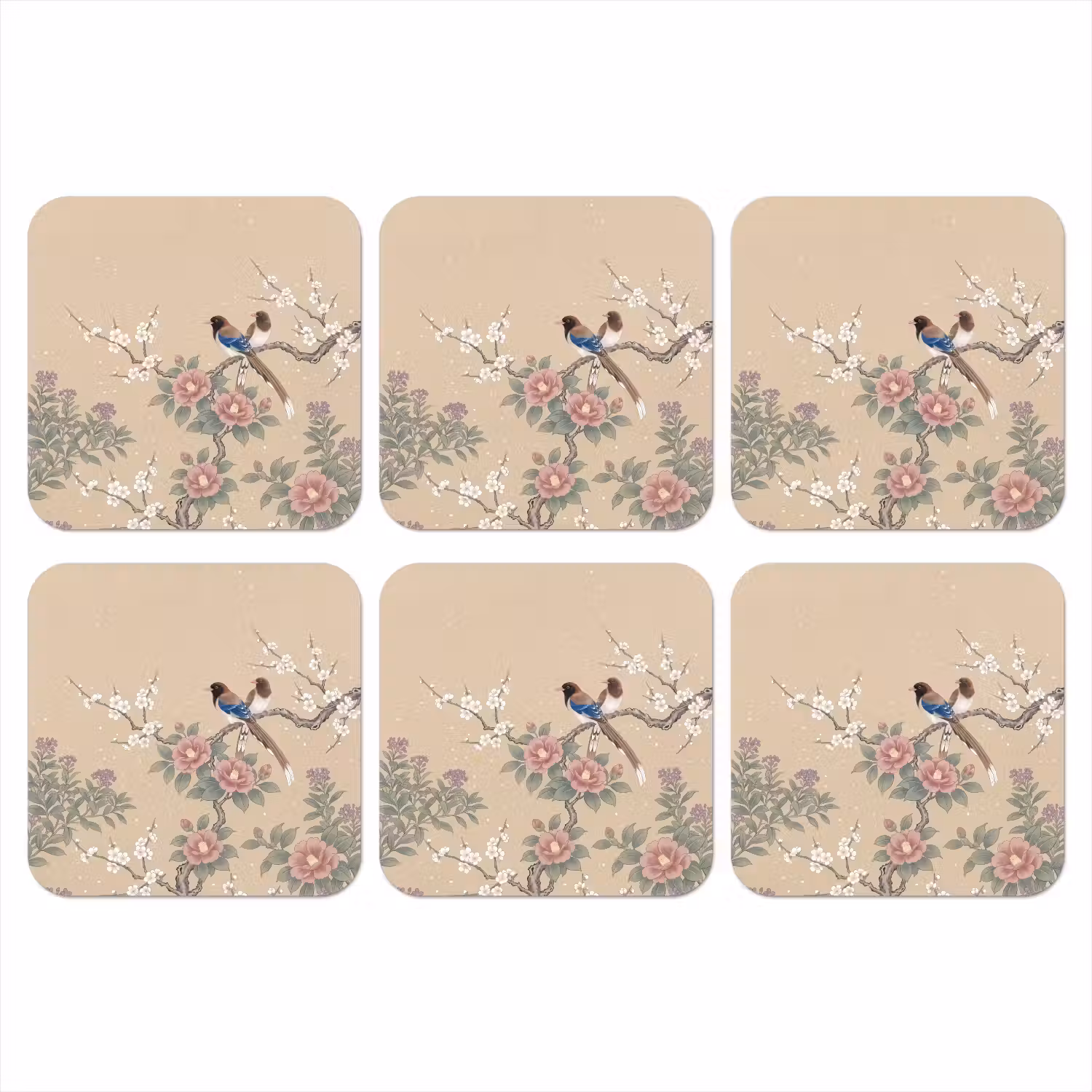 Bloemen - Vogels - Bloemen onderzetter kurk middel -3d
