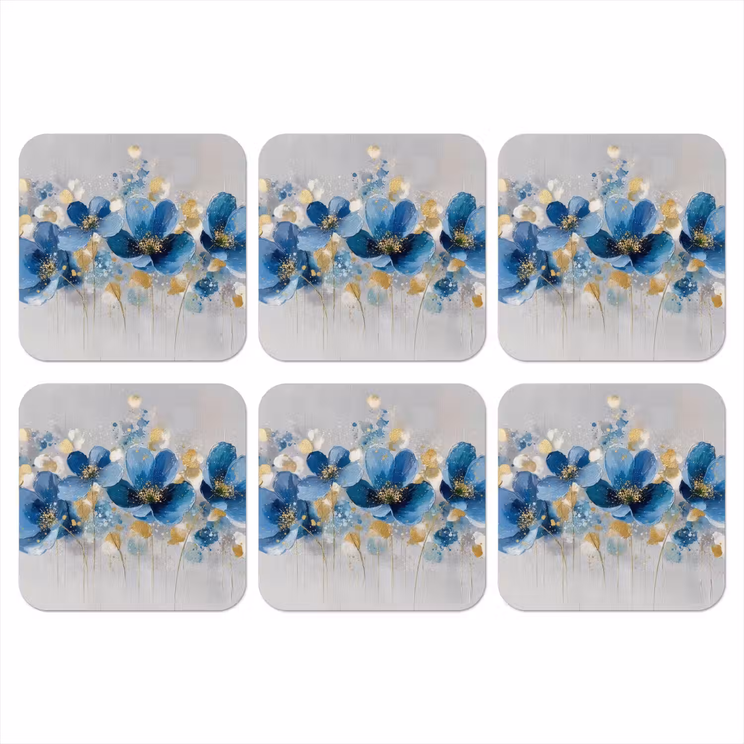 Bloemen - Blauw - Abstract onderzetter kurk middel -3d
