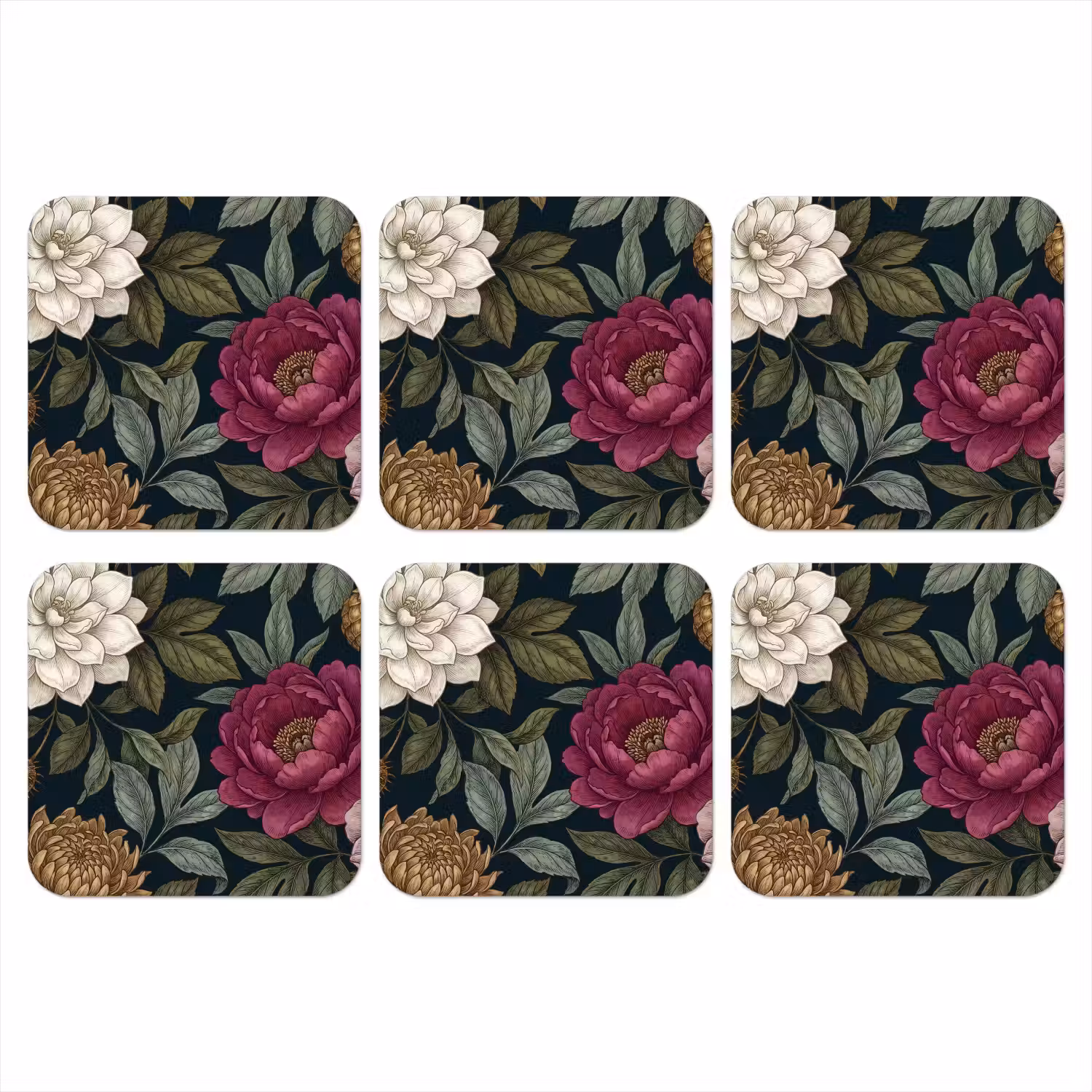 Bloemen - Botanisch - Illustratie - Donker - Vintage onderzetter kurk middel -3d