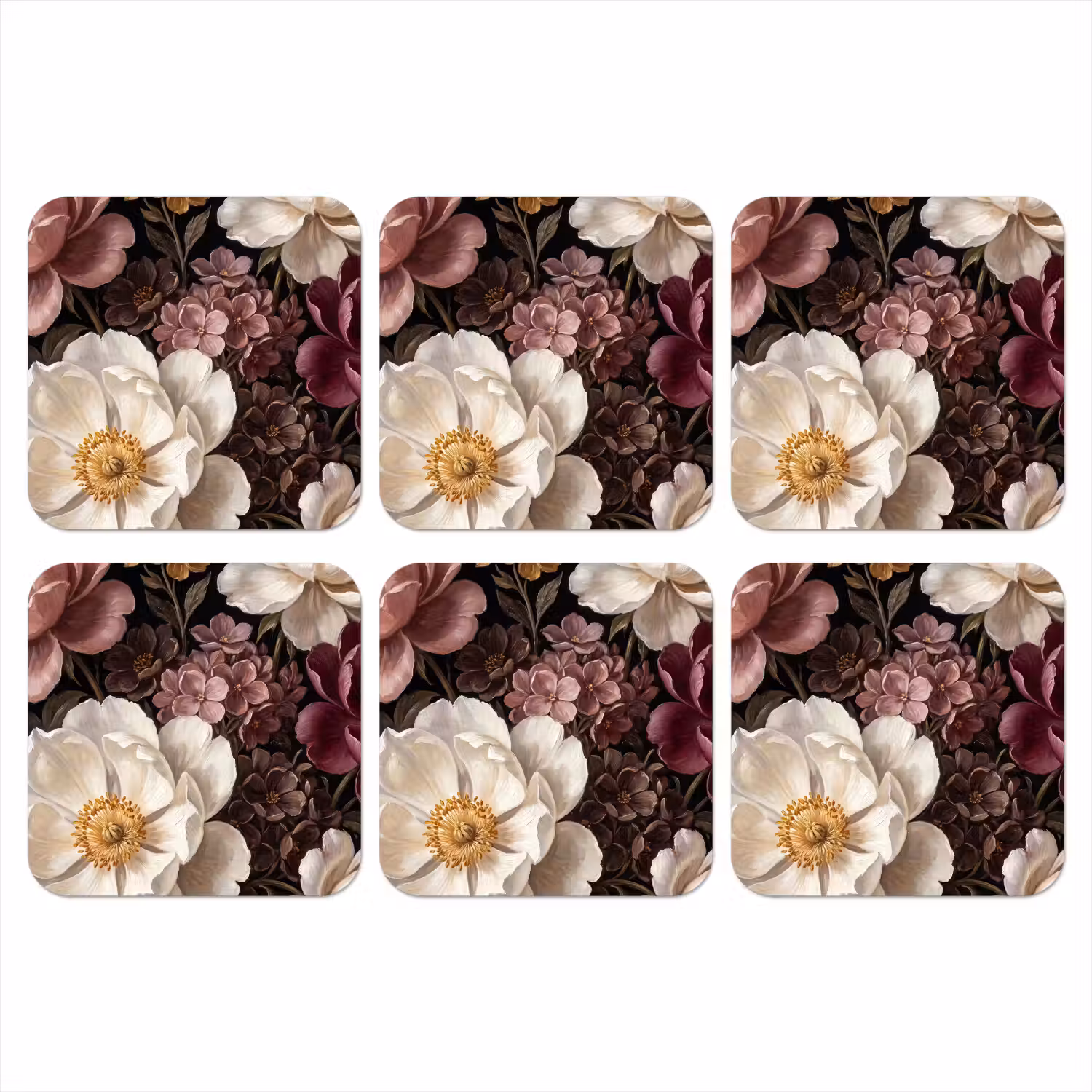 Bloemen - Boeket - Klassiek - Donker - Rood onderzetter kurk middel -3d
