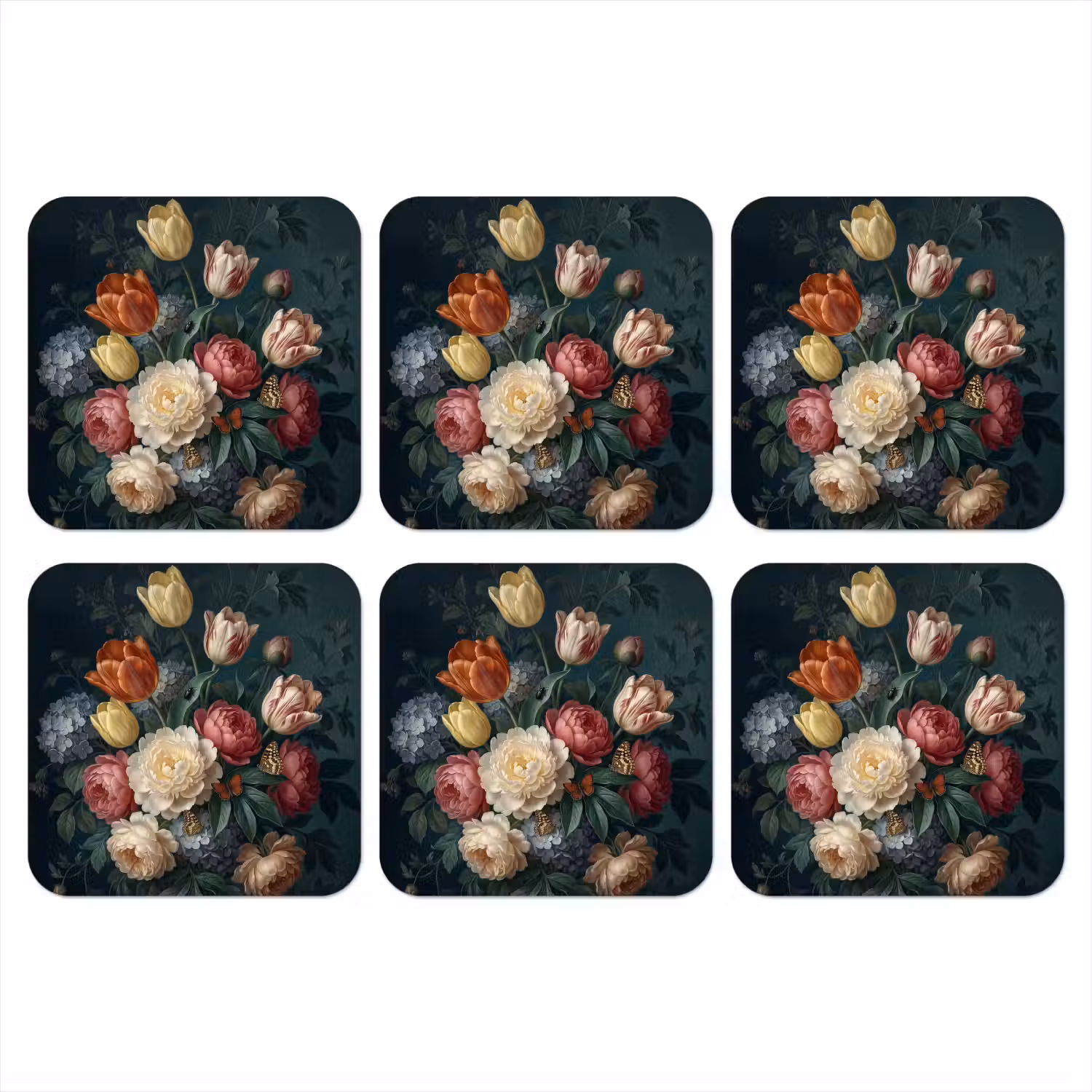 Bloemen - Boeket - Natuur - Klassiek - Donker onderzetter kurk middel -3d