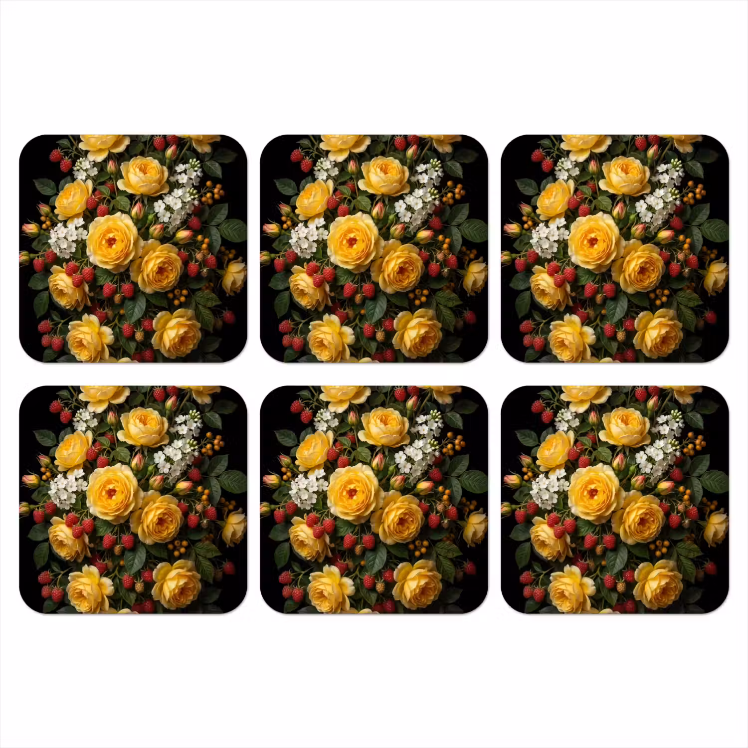 Bloemen - Boeket - Natuur - Klassiek - Geel onderzetter kurk middel -3d