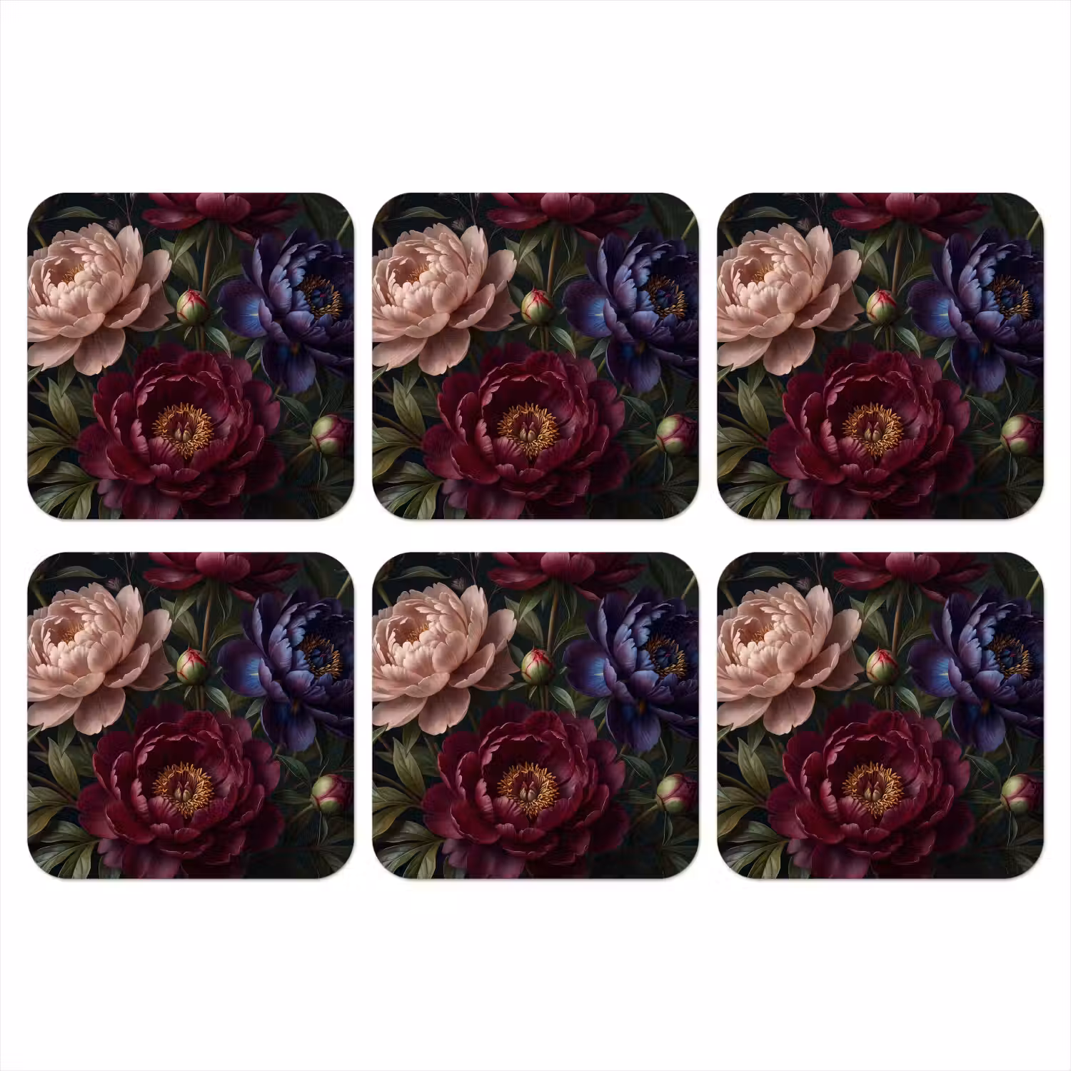 Bloemen - Boeket - Natuur - Modern - Donker onderzetter kurk middel -3d