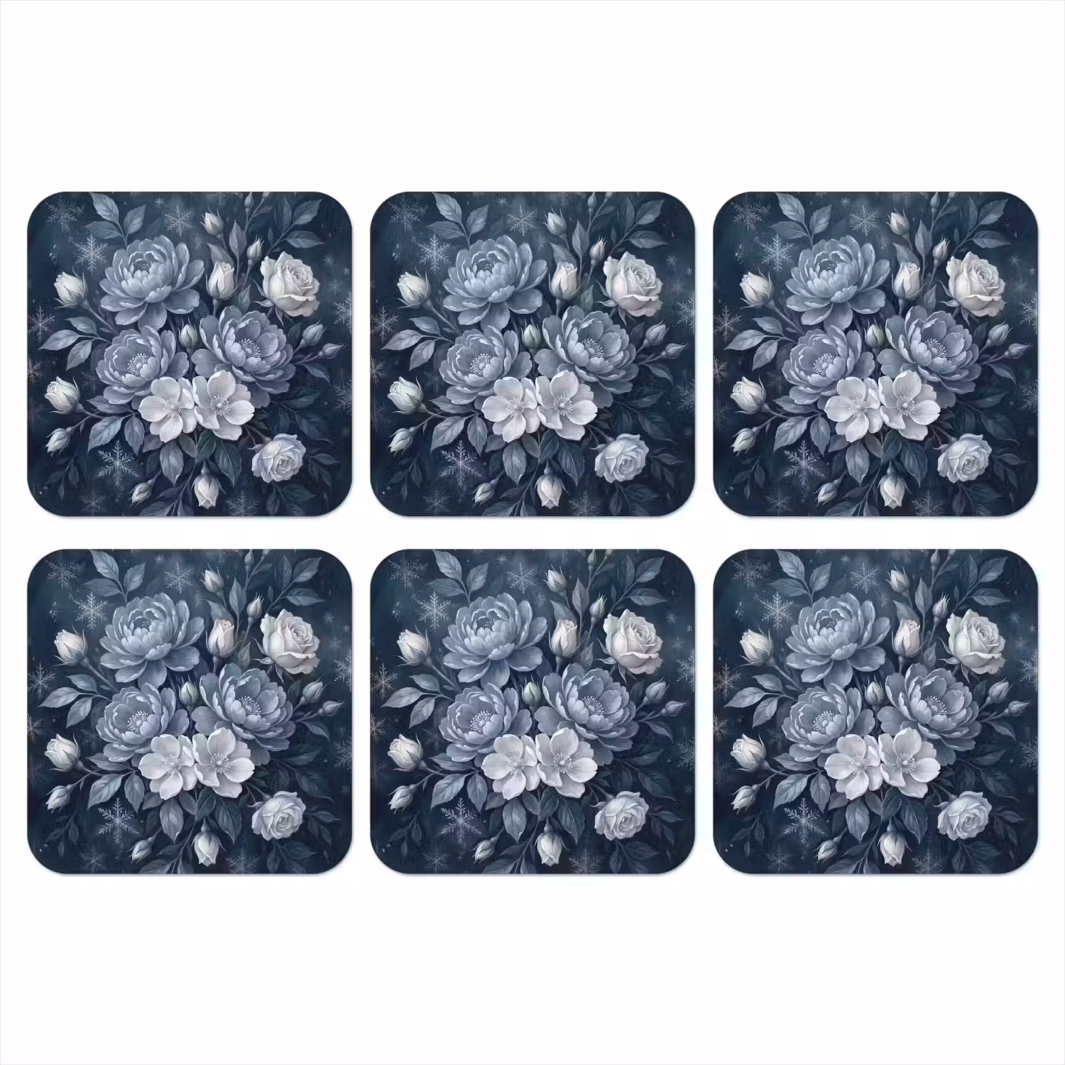 Bloemen - Boeket - Winter - Abstract - Blauw onderzetter kurk middel -3d