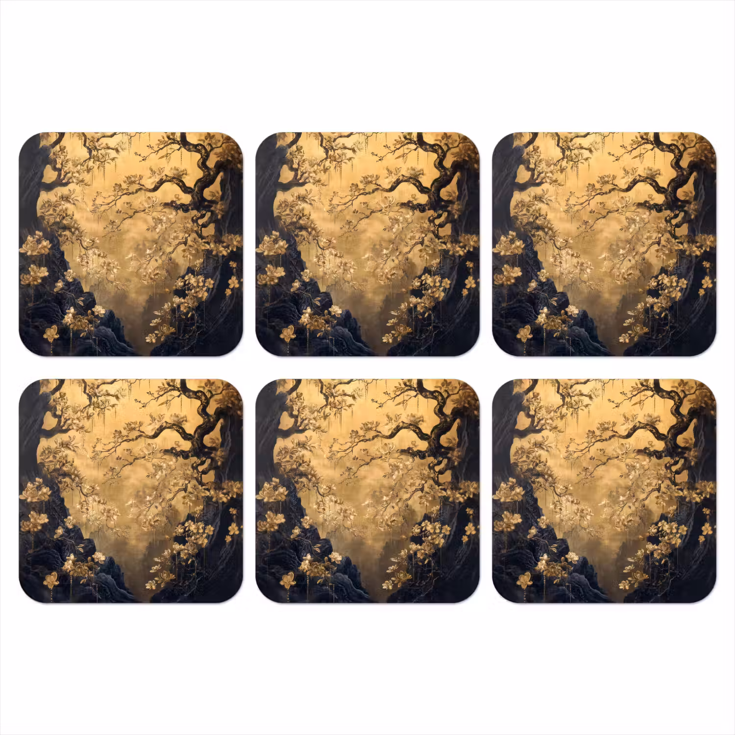 Bloemen - Takken - Goud - Sierlijk onderzetter kurk middel -3d