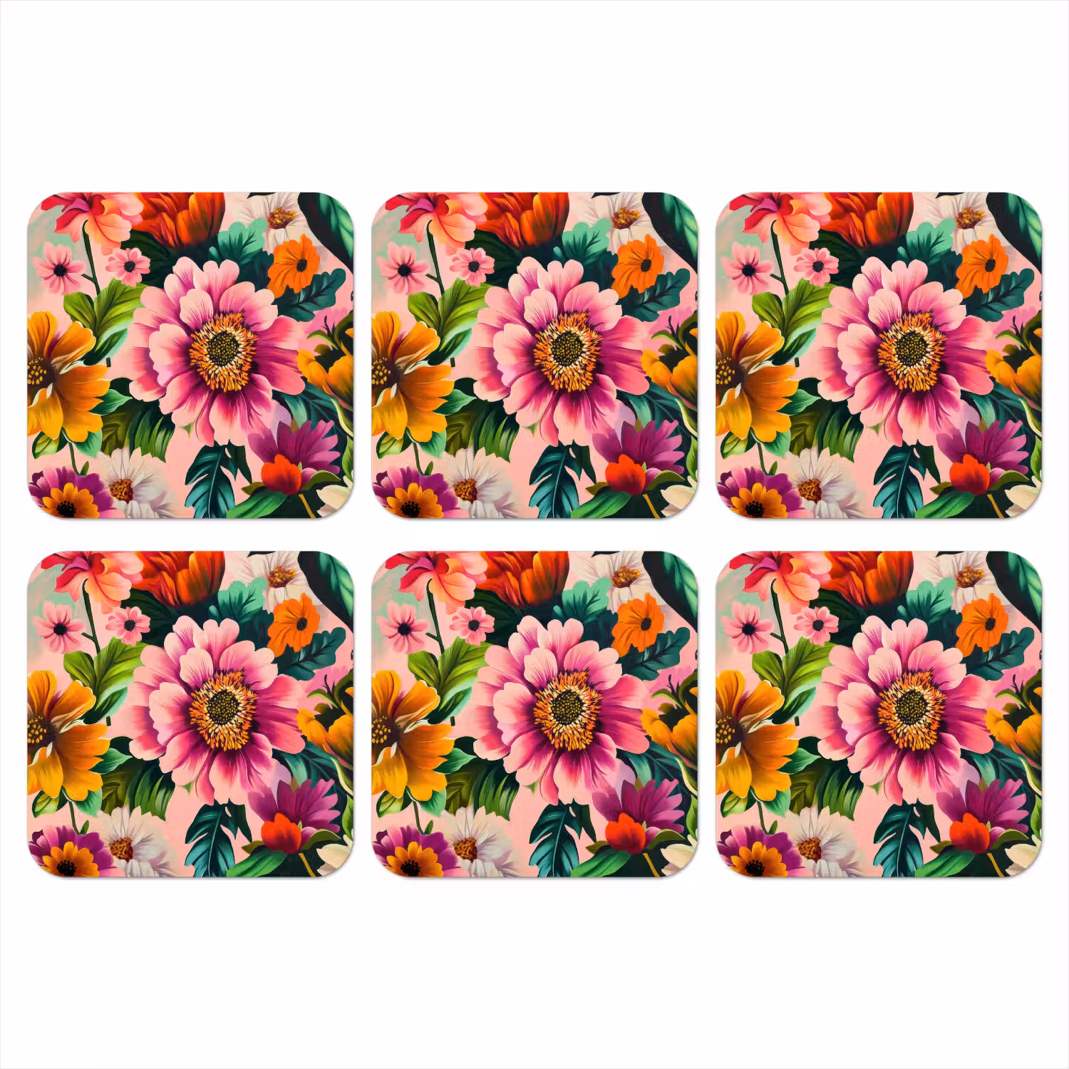 Bloemen - Kleurrijk - Roze onderzetter kurk middel -3d
