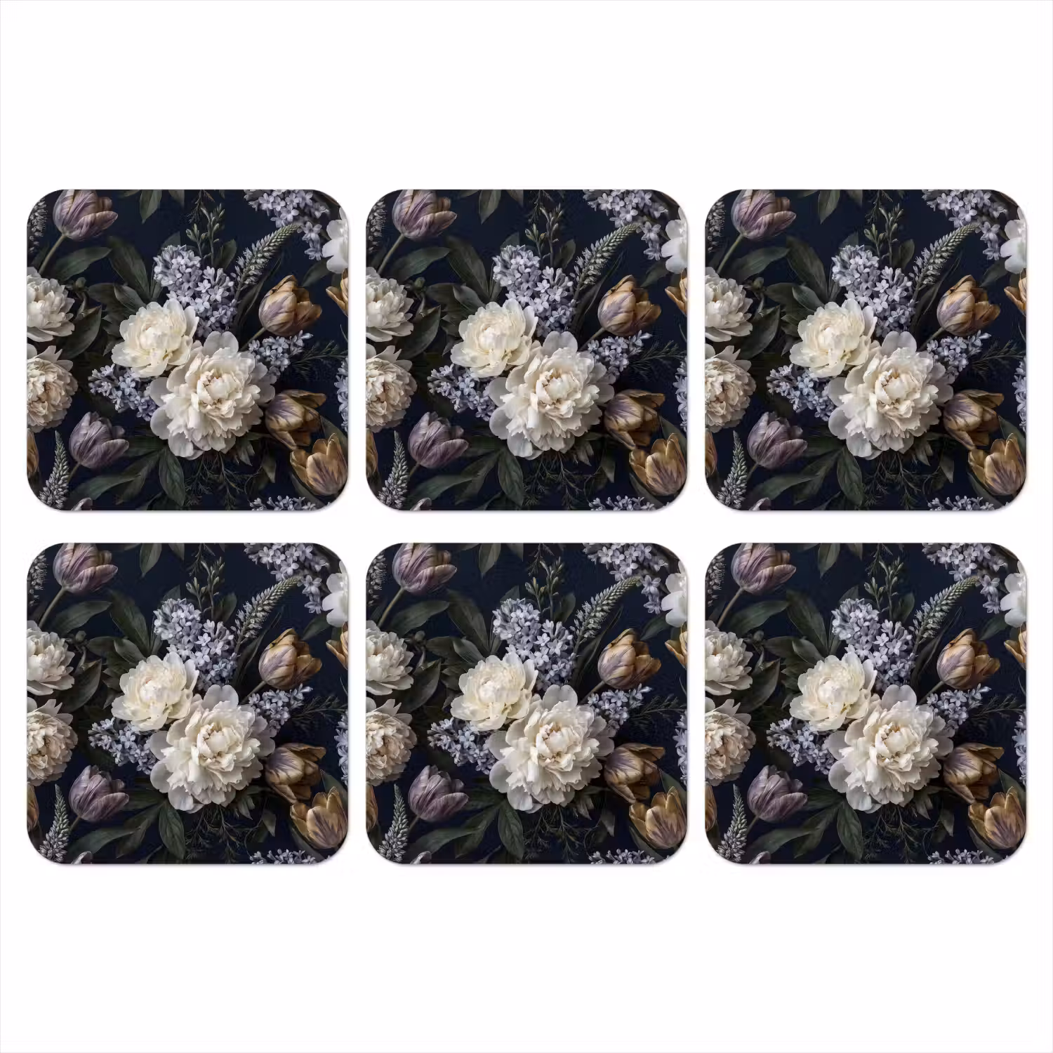 Bloemen - Donker - Elegant - Natuur - Wit onderzetter kurk middel -3d