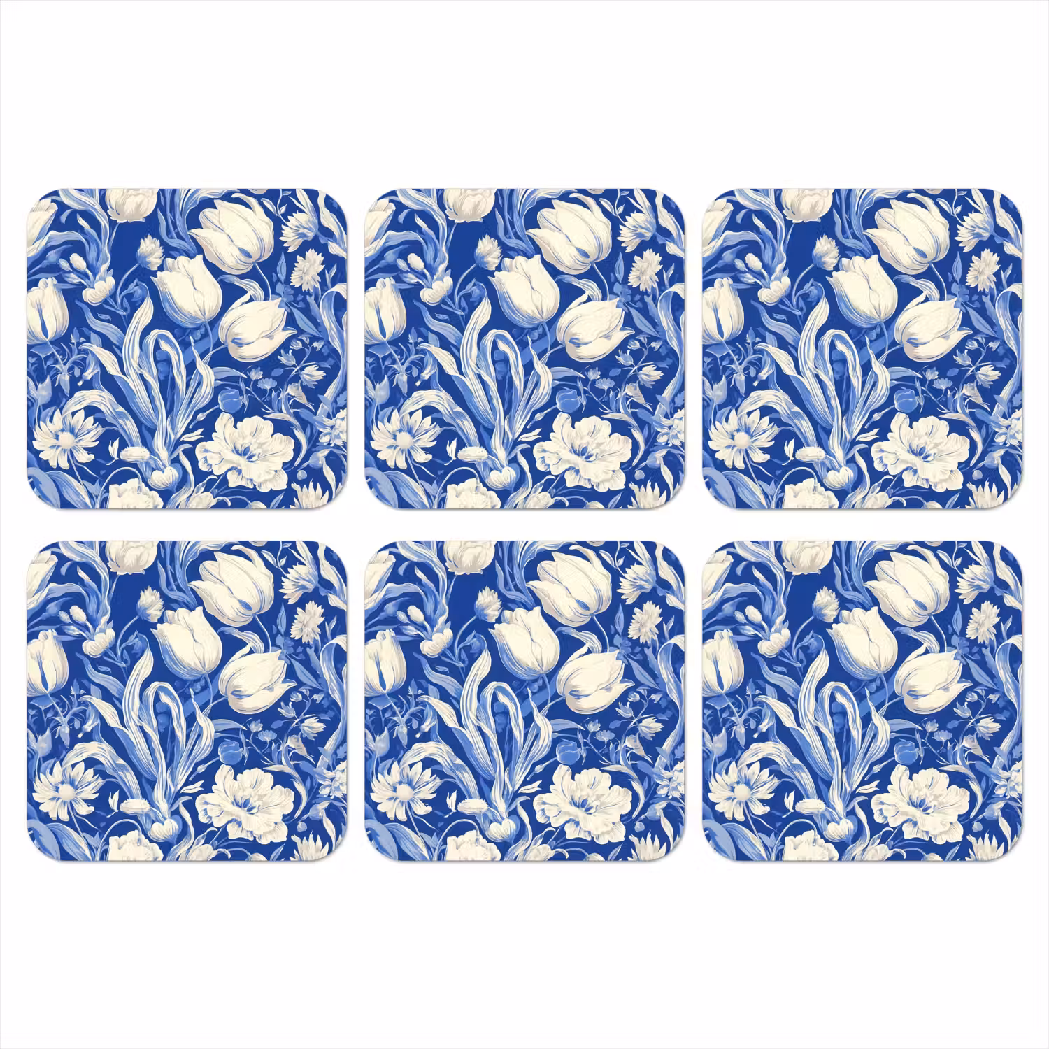 Bloemen - Delfts Blauw - Patroon - Tulp onderzetter kurk middel -3d