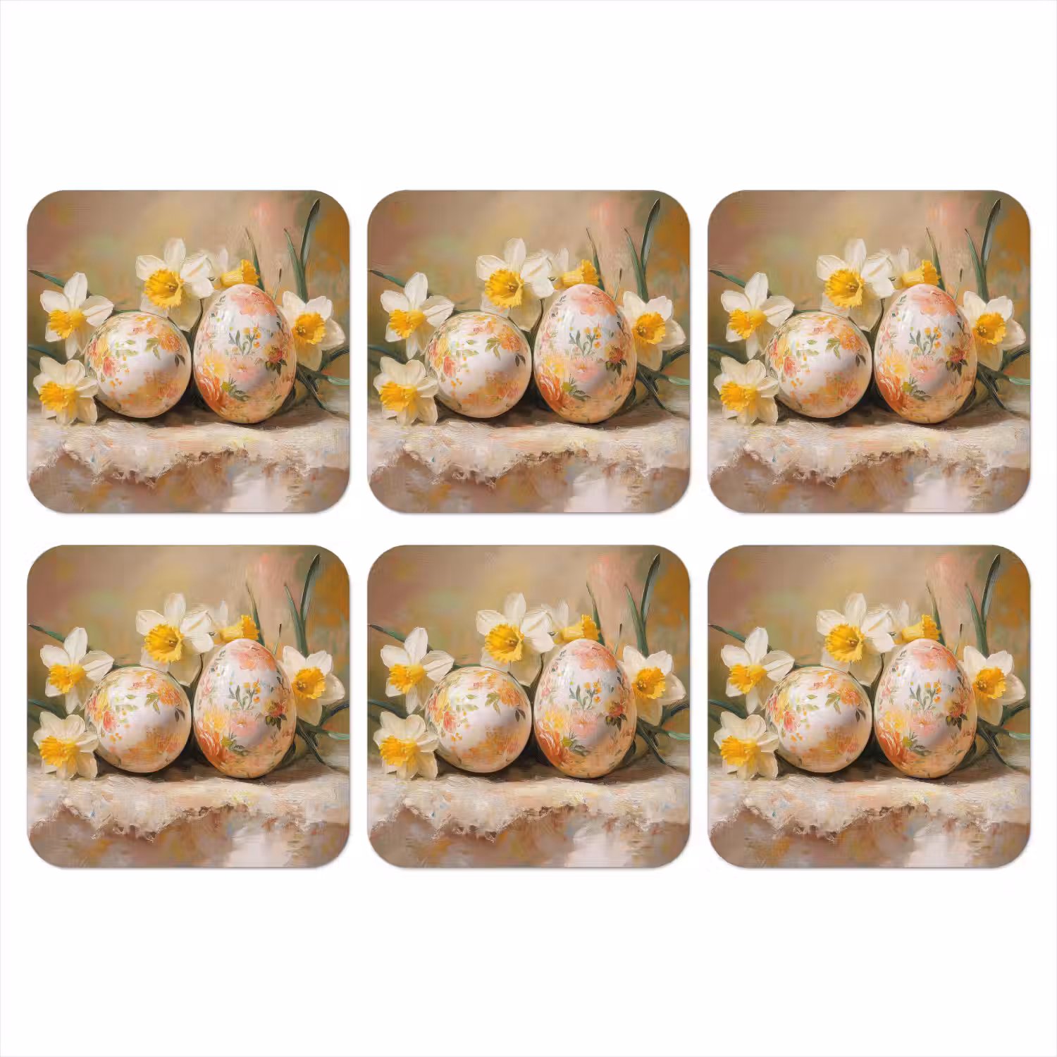 Bloemen - Eieren - Geschilderd onderzetter kurk middel -3d
