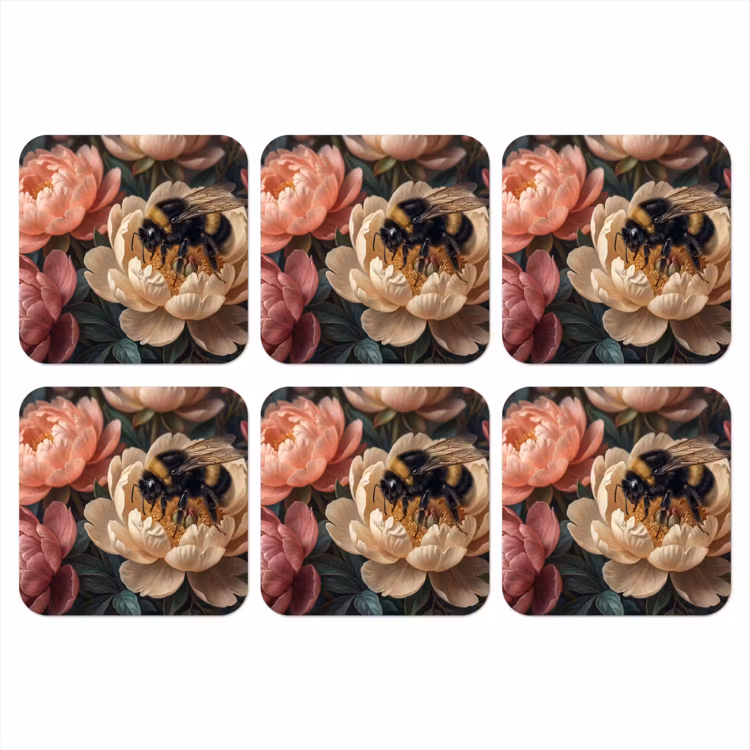 Bloemen - Insect - Natuur - Roze onderzetter kurk middel -3d