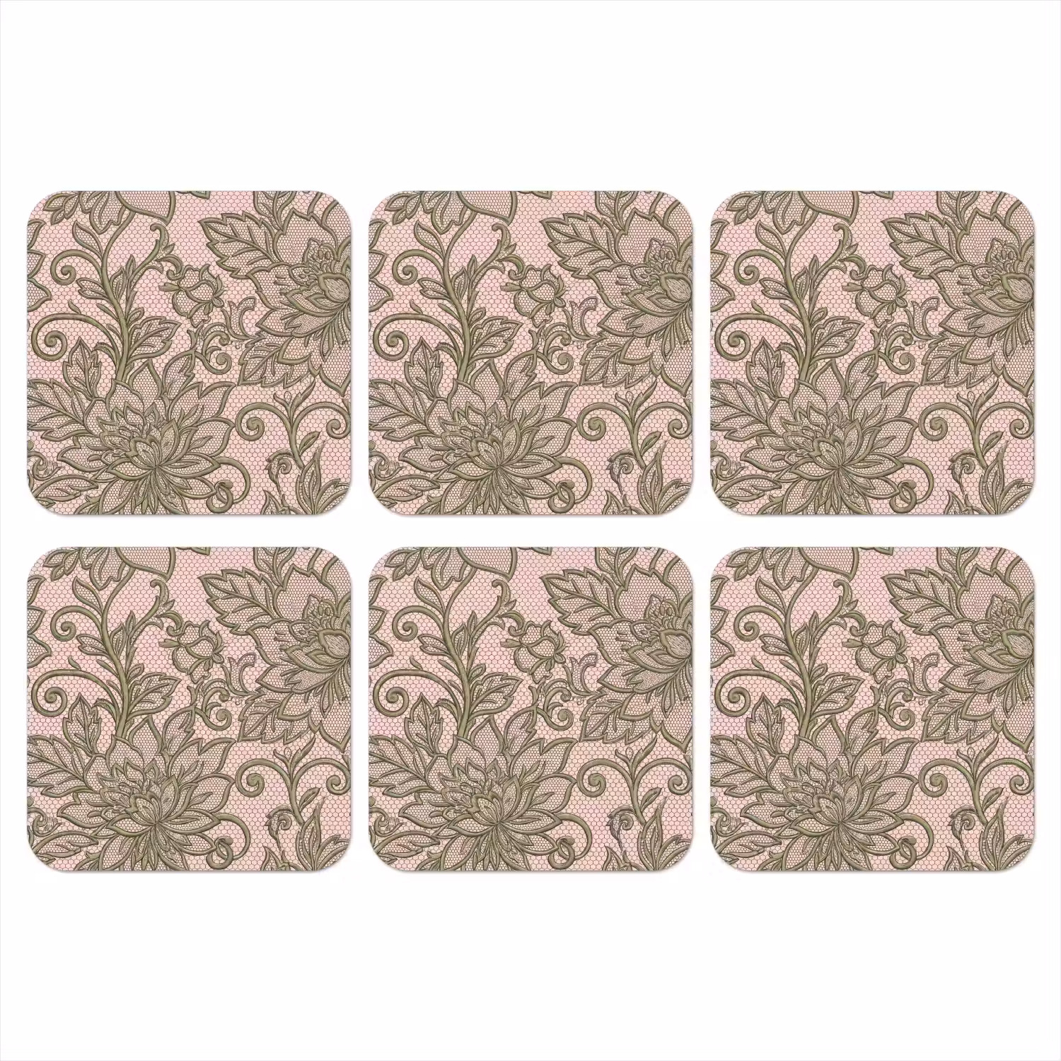 Bloemen - Kant - Patroon - Klassiek - Groen onderzetter kurk middel -3d