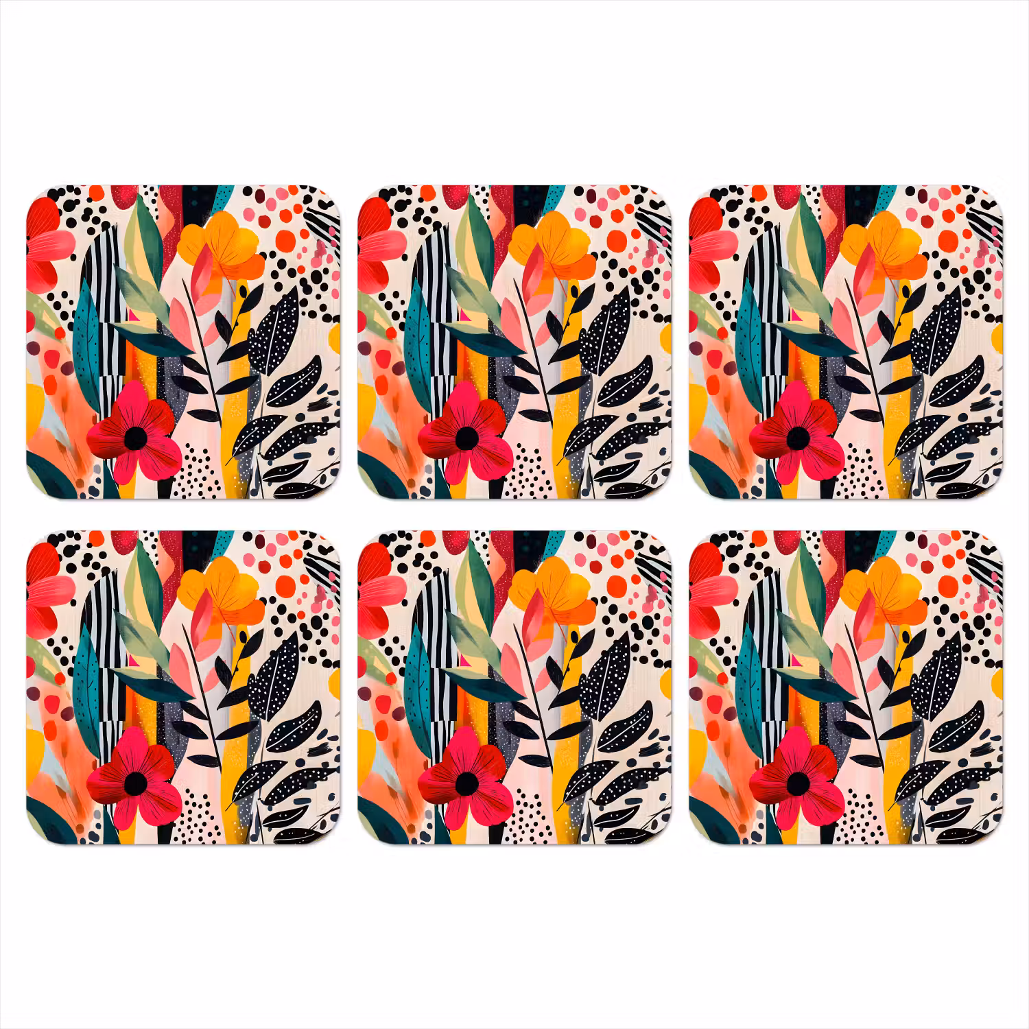 Bloemen - Bladeren - Abstract - Kleurrijk onderzetter kurk middel -3d