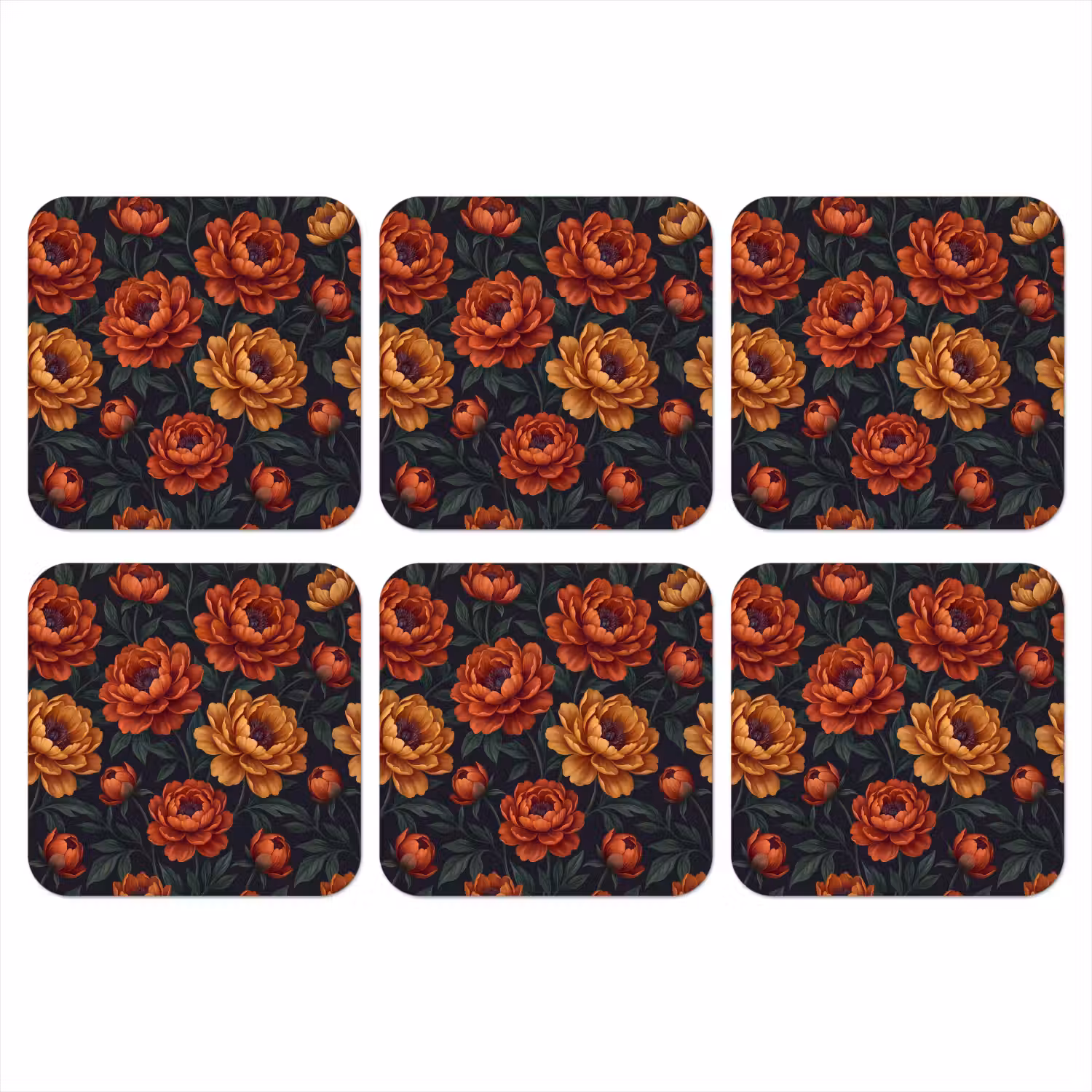 Bloemen - Bladeren - Natuur - Modern - Oranje onderzetter kurk middel -3d