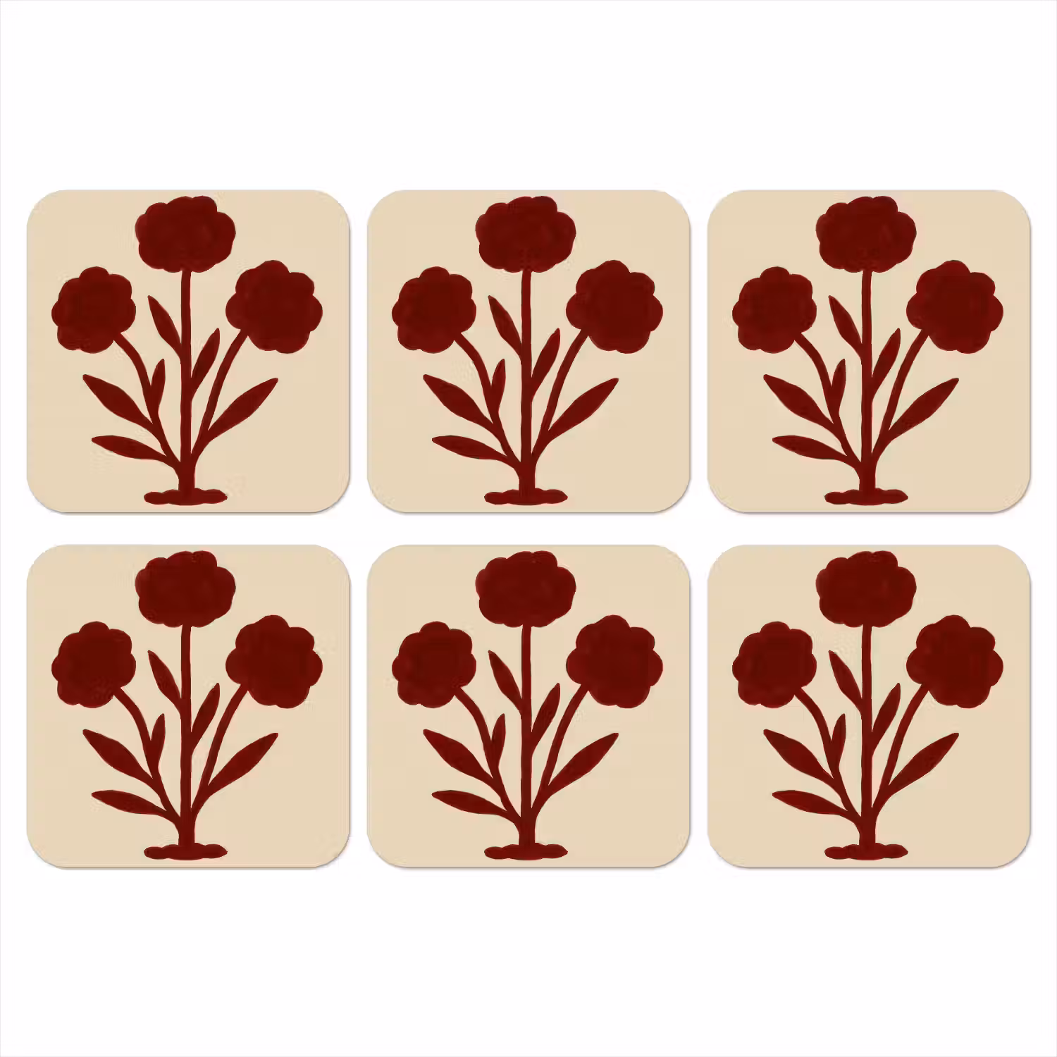Bloemen - Bladeren - Rood - Minimalistisch onderzetter kurk middel -3d