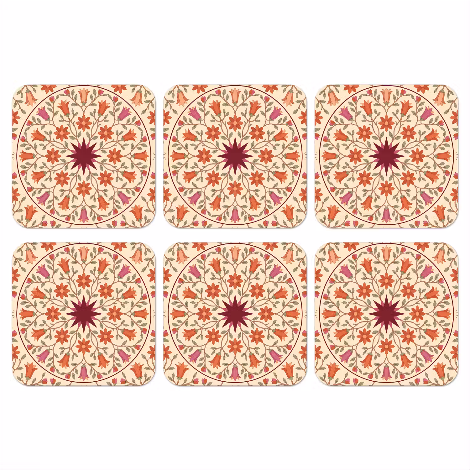 Bloemen - Mandala - Decoratief - Rood onderzetter kurk middel -3d