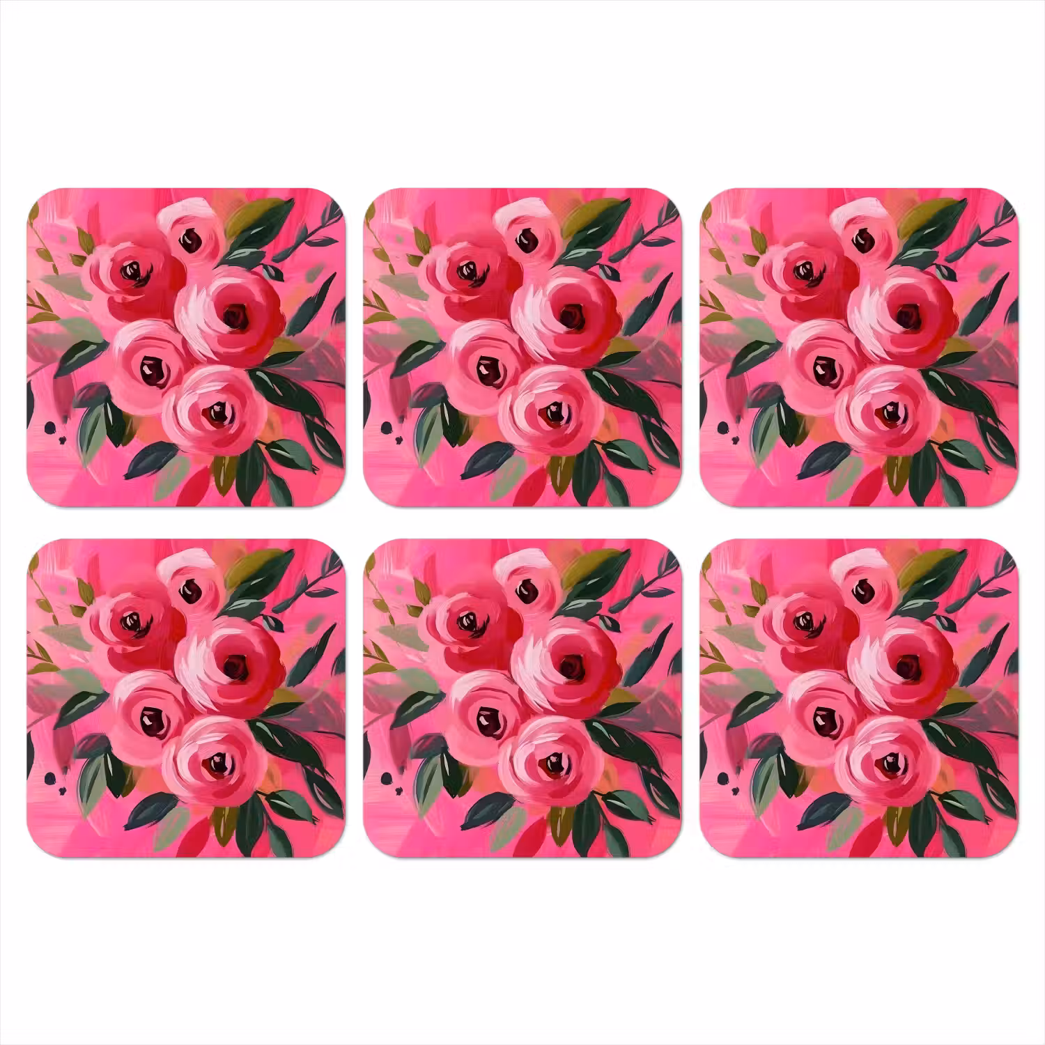Bloemen - Verf - Roze onderzetter kurk middel -3d