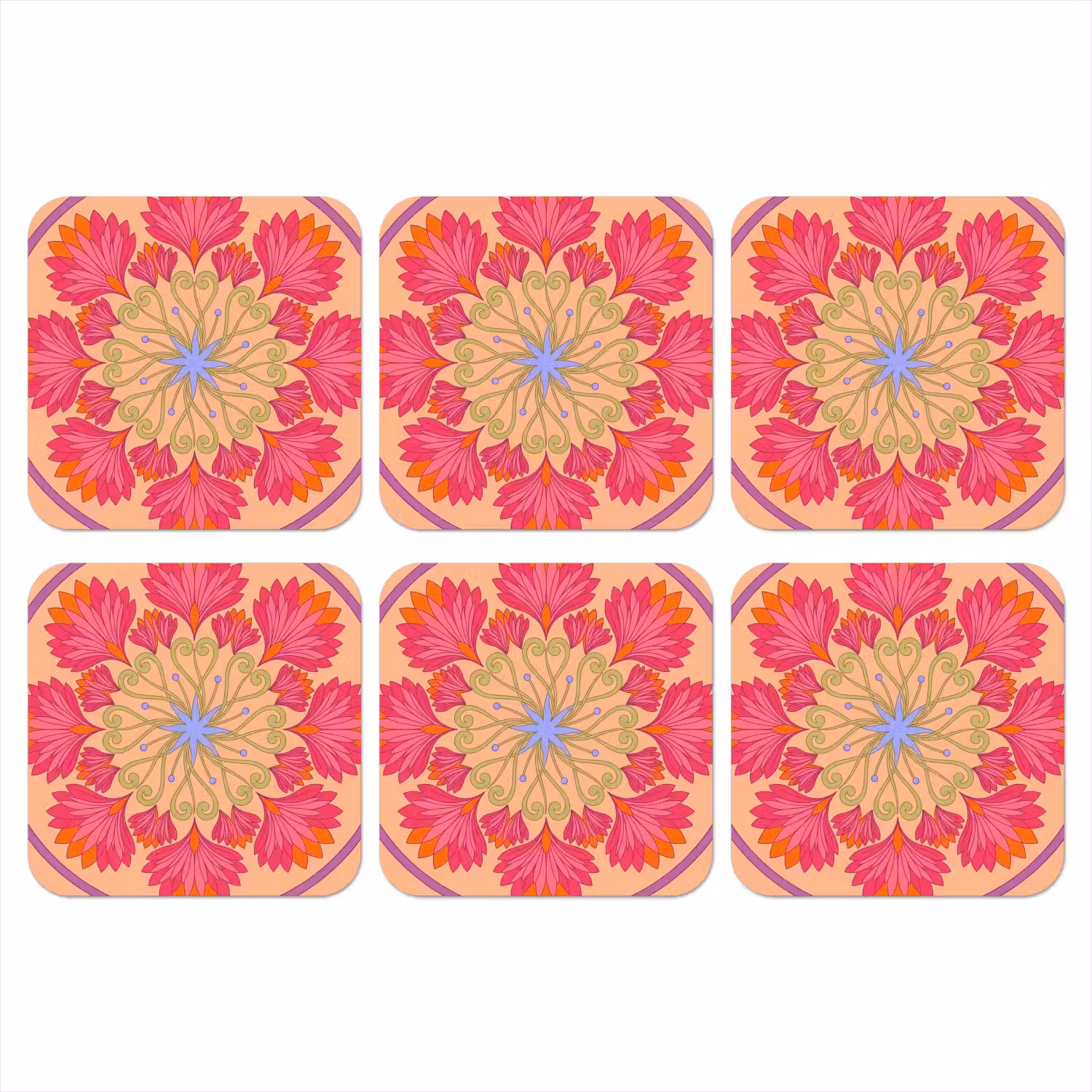 Bloemen - Patroon - Abstract - Roze - Decoratief onderzetter kurk middel -3d