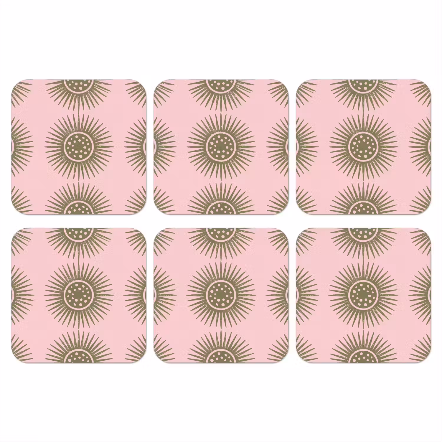 Bloemen - Patroon - Abstract - Roze - Groen onderzetter kurk middel -3d