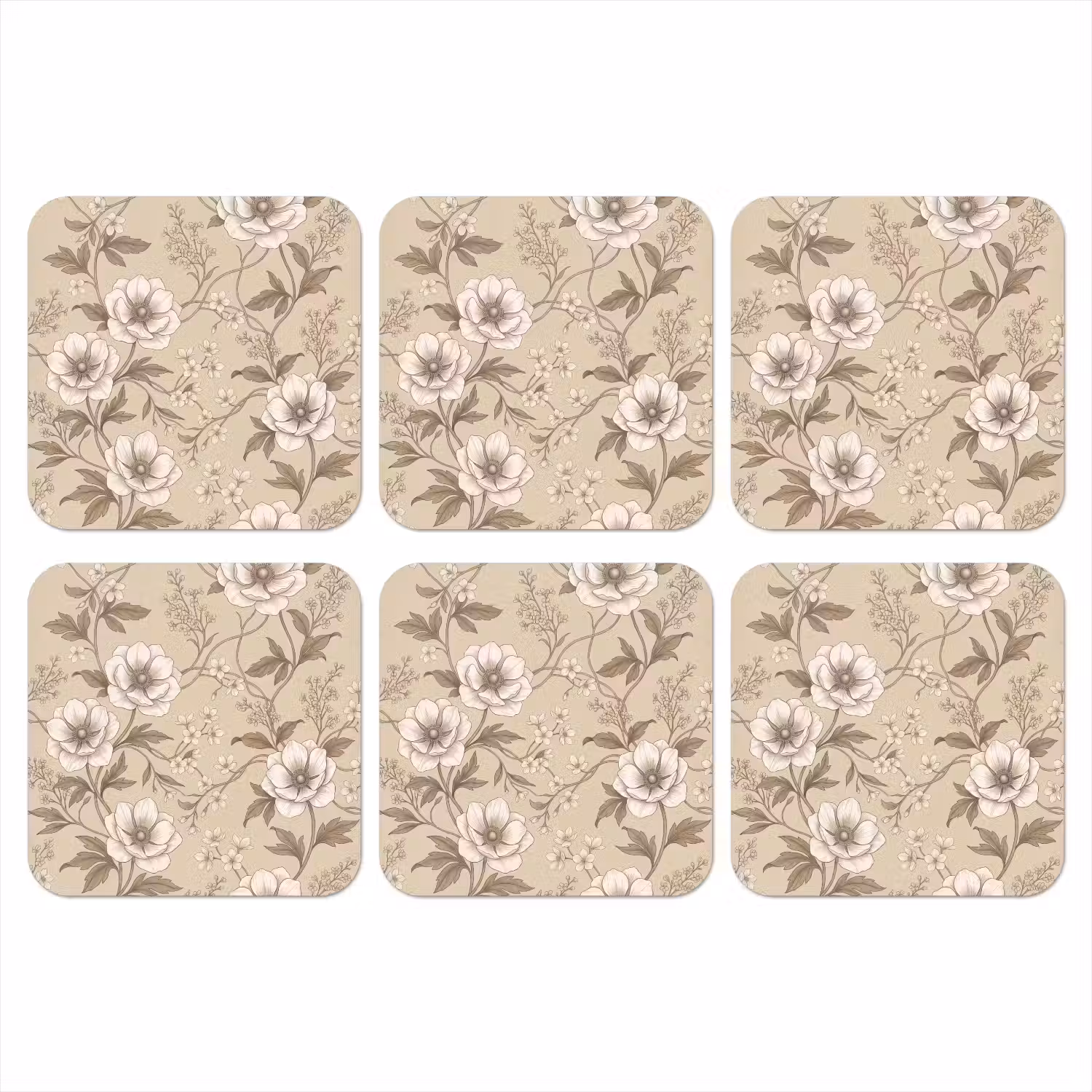Bloemen - Patroon - Beige onderzetter kurk middel -3d