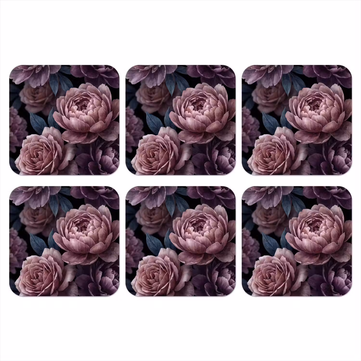 Bloemen - Patroon - Donker - Botanisch - Paars onderzetter kurk middel -3d