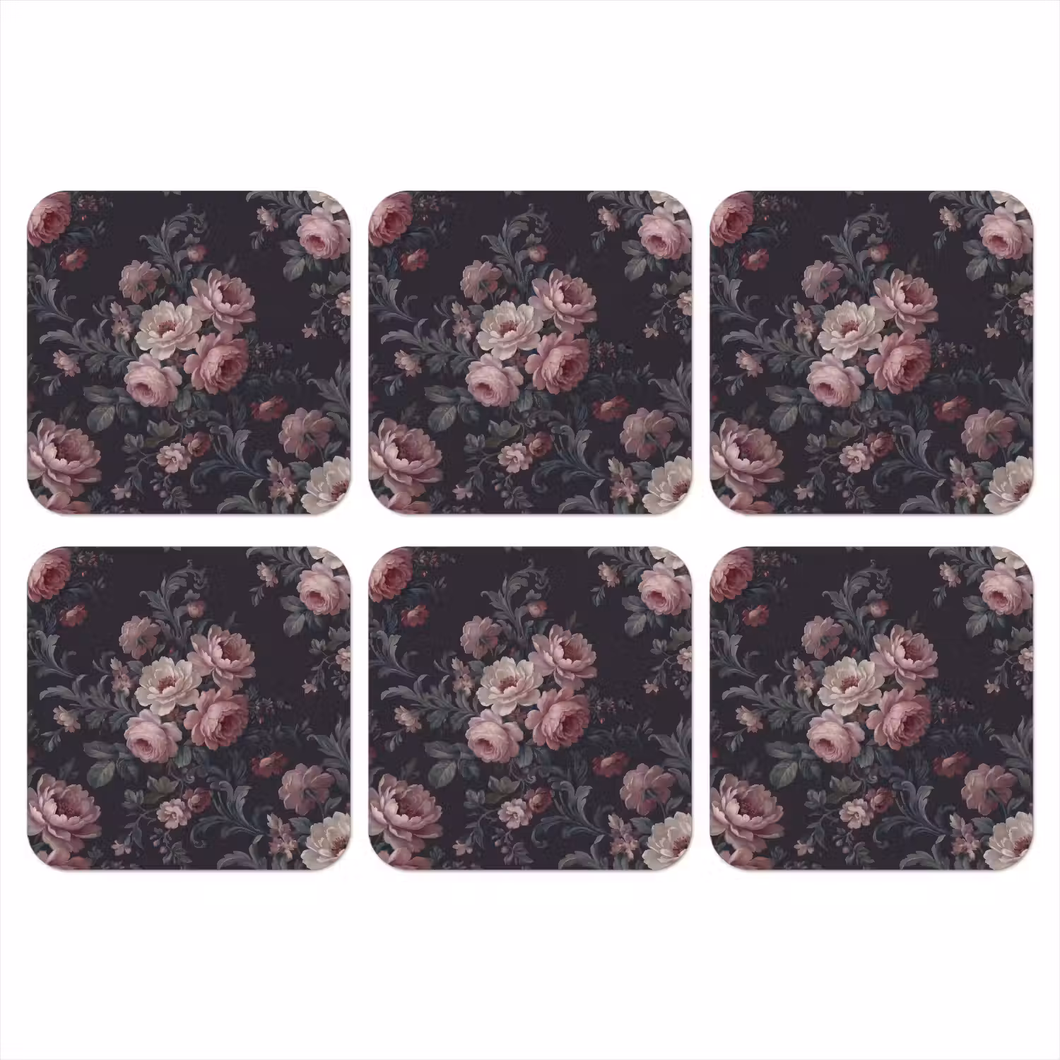 Bloemen - Patroon - Sierlijk - Roze - Donker onderzetter kurk middel -3d