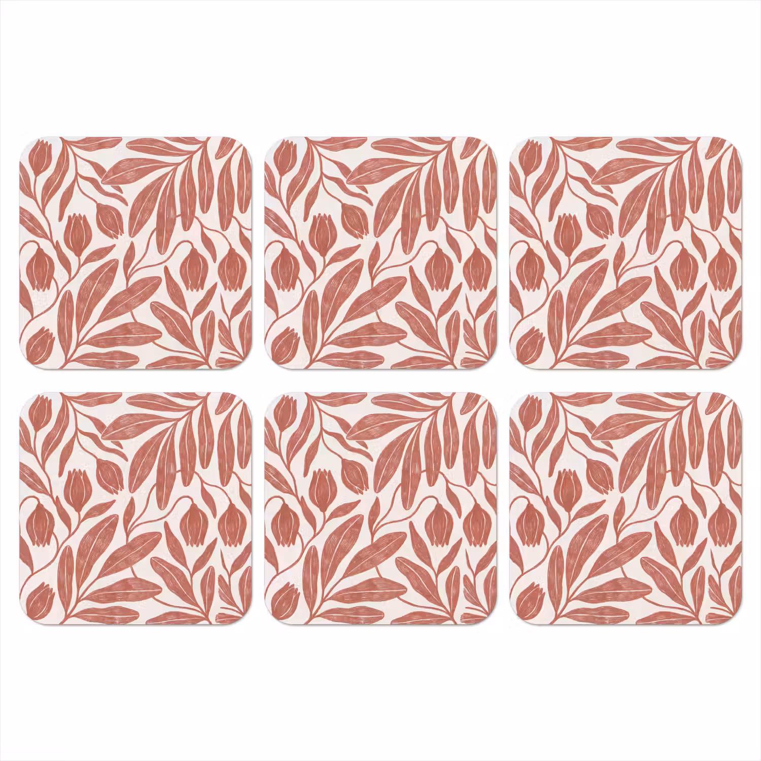 Bloemen - Patroon - Modern - Natuur - Bruin onderzetter kurk middel -3d