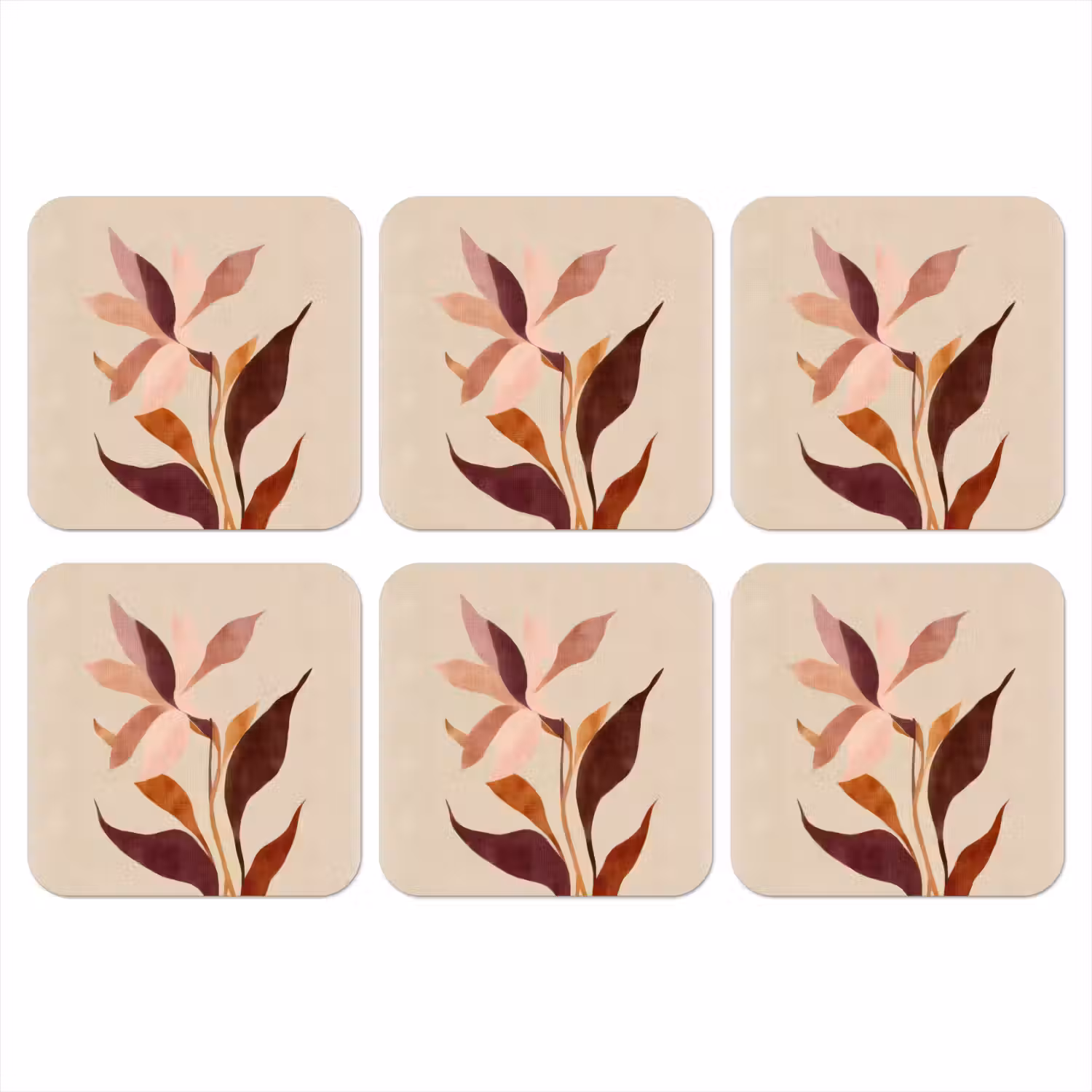 Bloemen - Blaadjes - Minimalistisch - Roze onderzetter kurk middel -3d