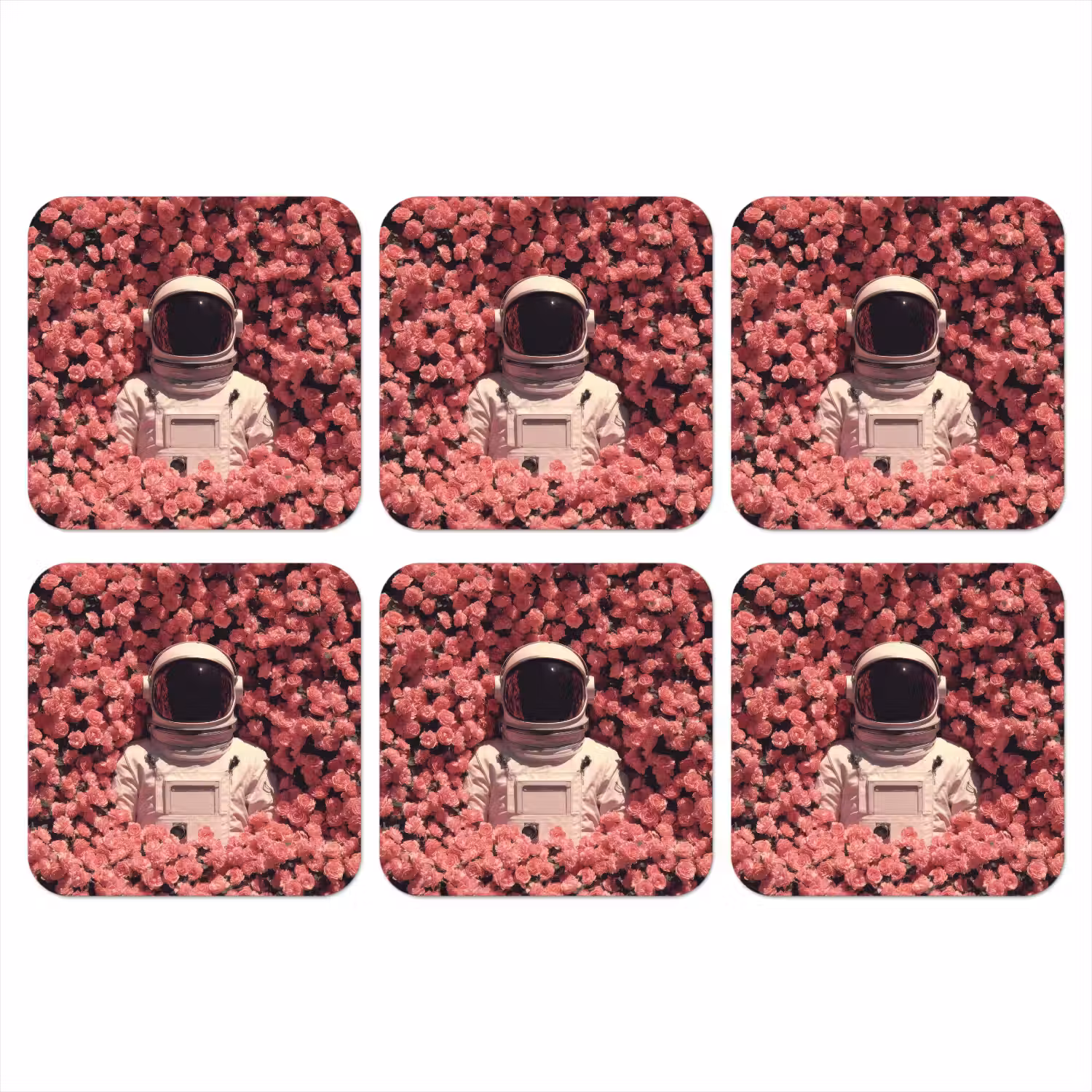Bloemen - Roze - Astronaut onderzetter kurk middel -3d