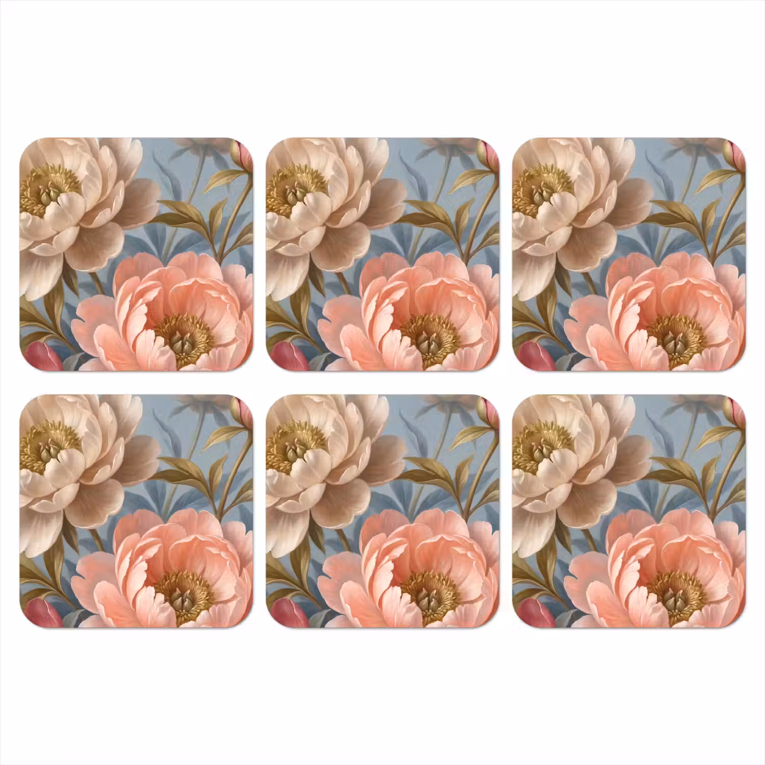 Bloemen - Roze - Beige - Modern - Natuur onderzetter kurk middel -3d