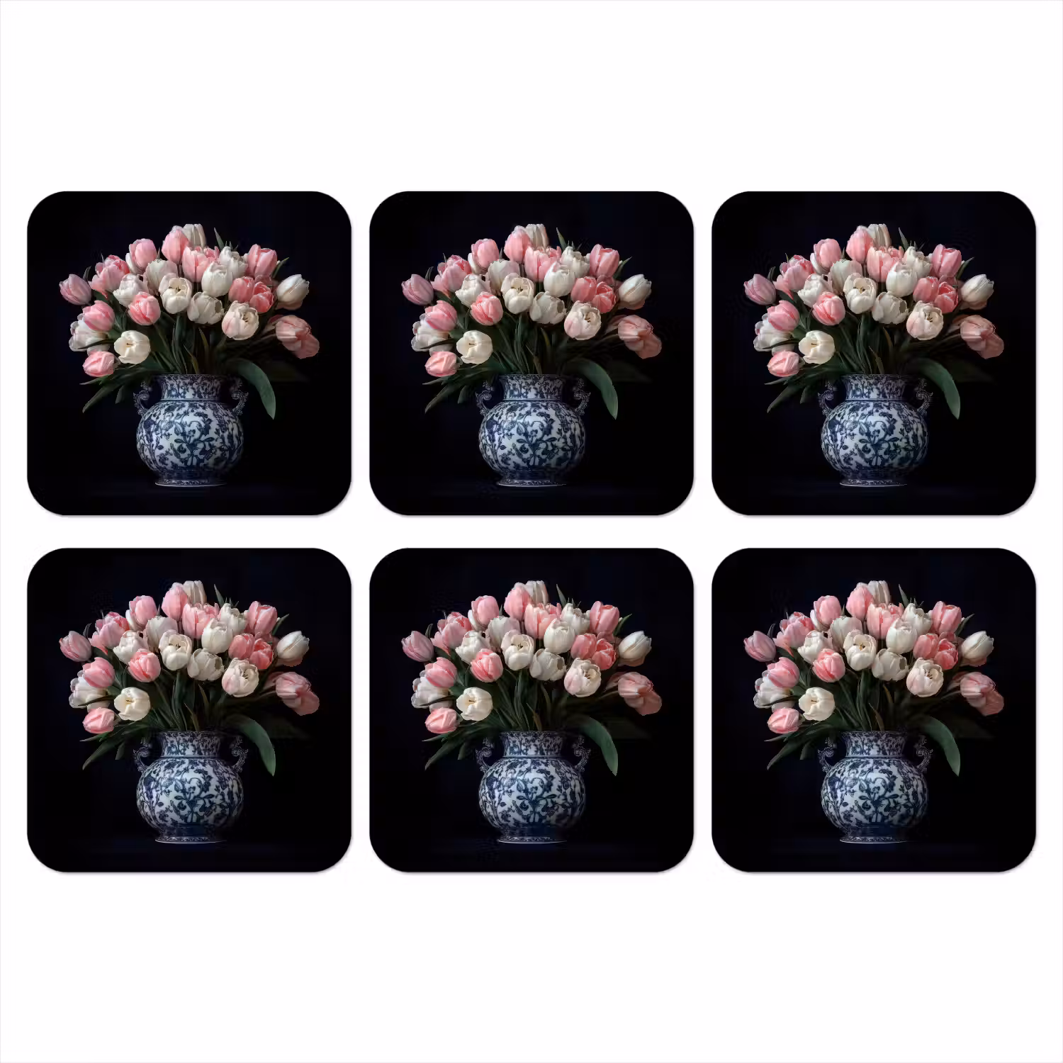 Bloemen - Roze - Tulpen - Vaas onderzetter kurk middel -3d