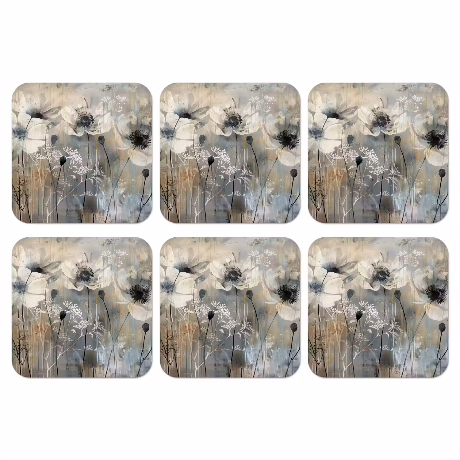 Bloemen - Planten - Grijs - Abstract onderzetter kurk middel -3d